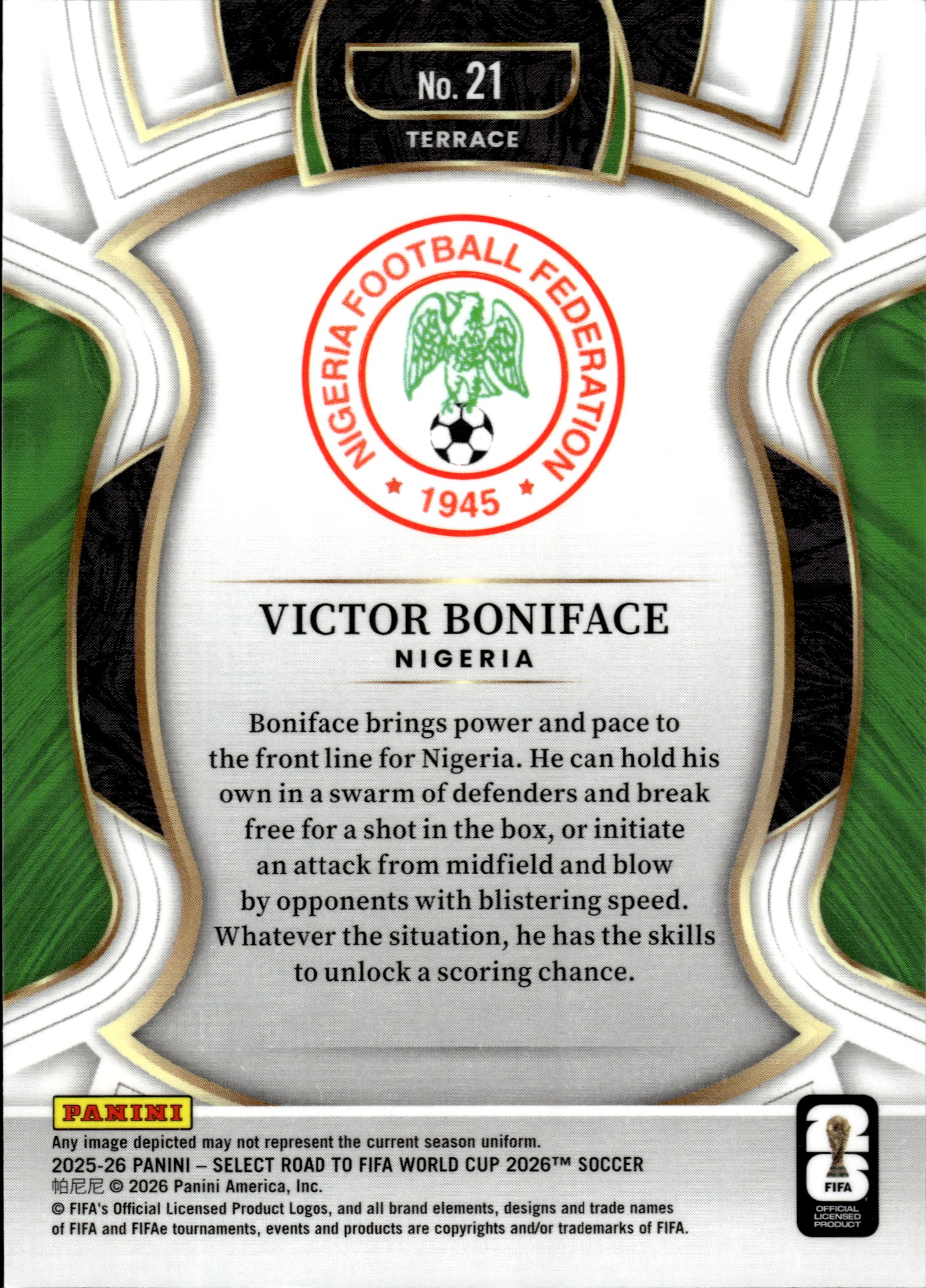 Victor Boniface - Panini Select FIFA Road to World Cup Terrace 2025-26, Nr. 21