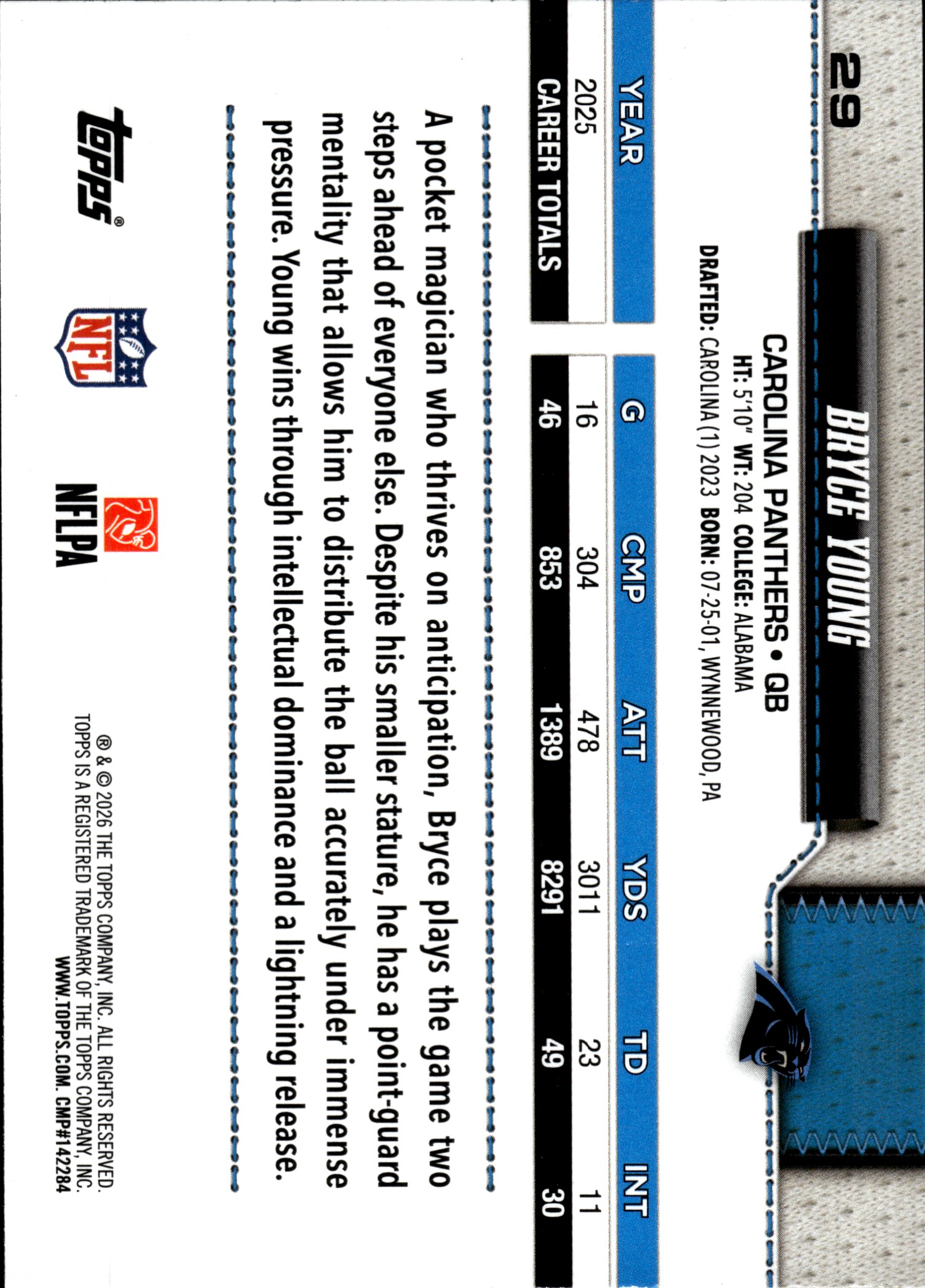 Bryce Young - Topps Base Set 2025, Nr. 29