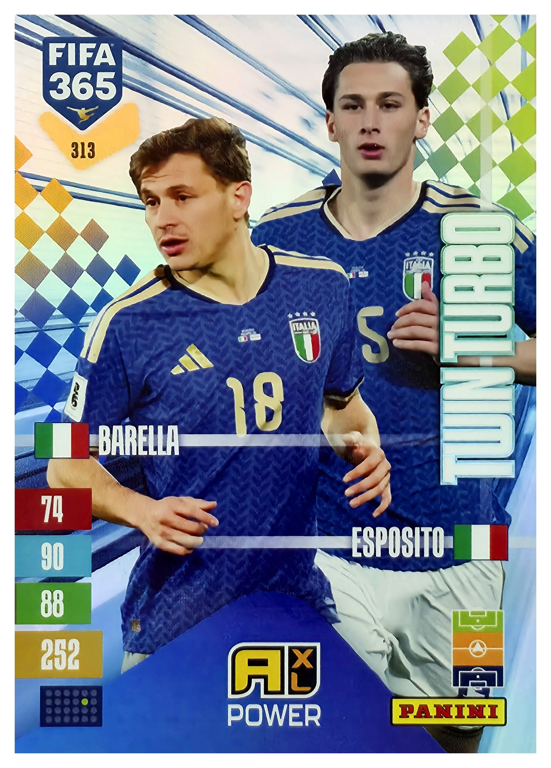 Nicolò Barella / Francesco Pio Esposito - Panini Adrenalyn XL FIFA 365 Twin Turbo 2026-27, Nr. 313 – Insert