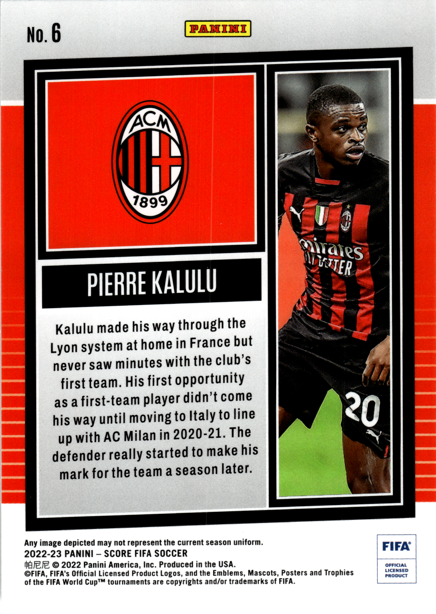 Pierre Kalulu - Panini Score FIFA Soccer 2022-23, Nr. 6