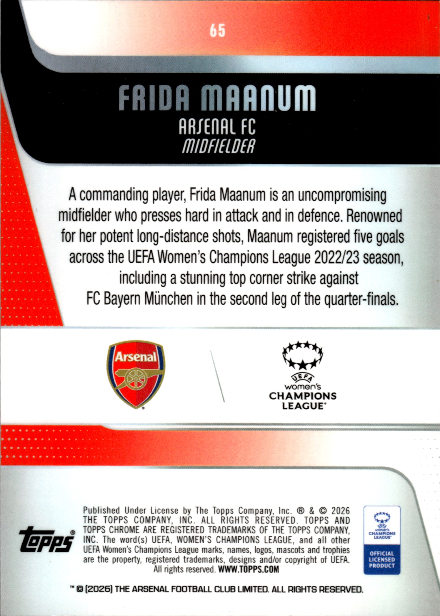 Frida Maanum - Topps Chrome UEFA Women's Champions League Base Set 2025-26, Nr. 65