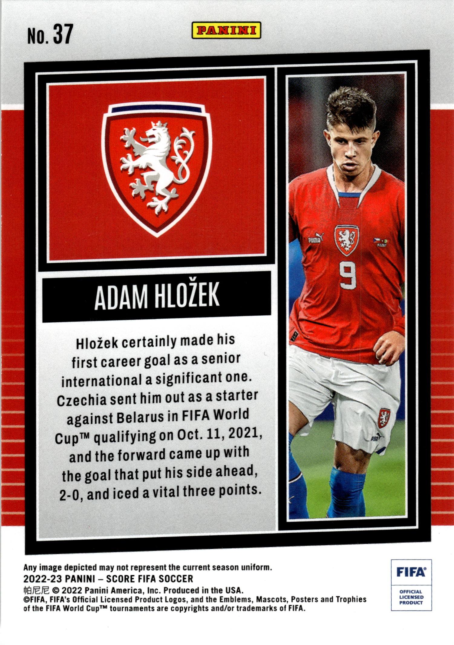 Adam Hložek - Panini Score FIFA Soccer 2022-23, Nr. 37