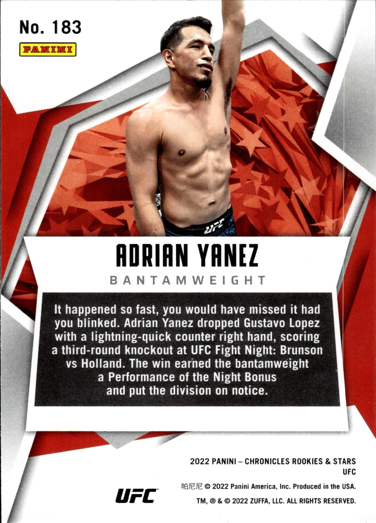 Adrian Yanez - Panini Chronicles UFC Rookies & Stars 2022, Nr. 183