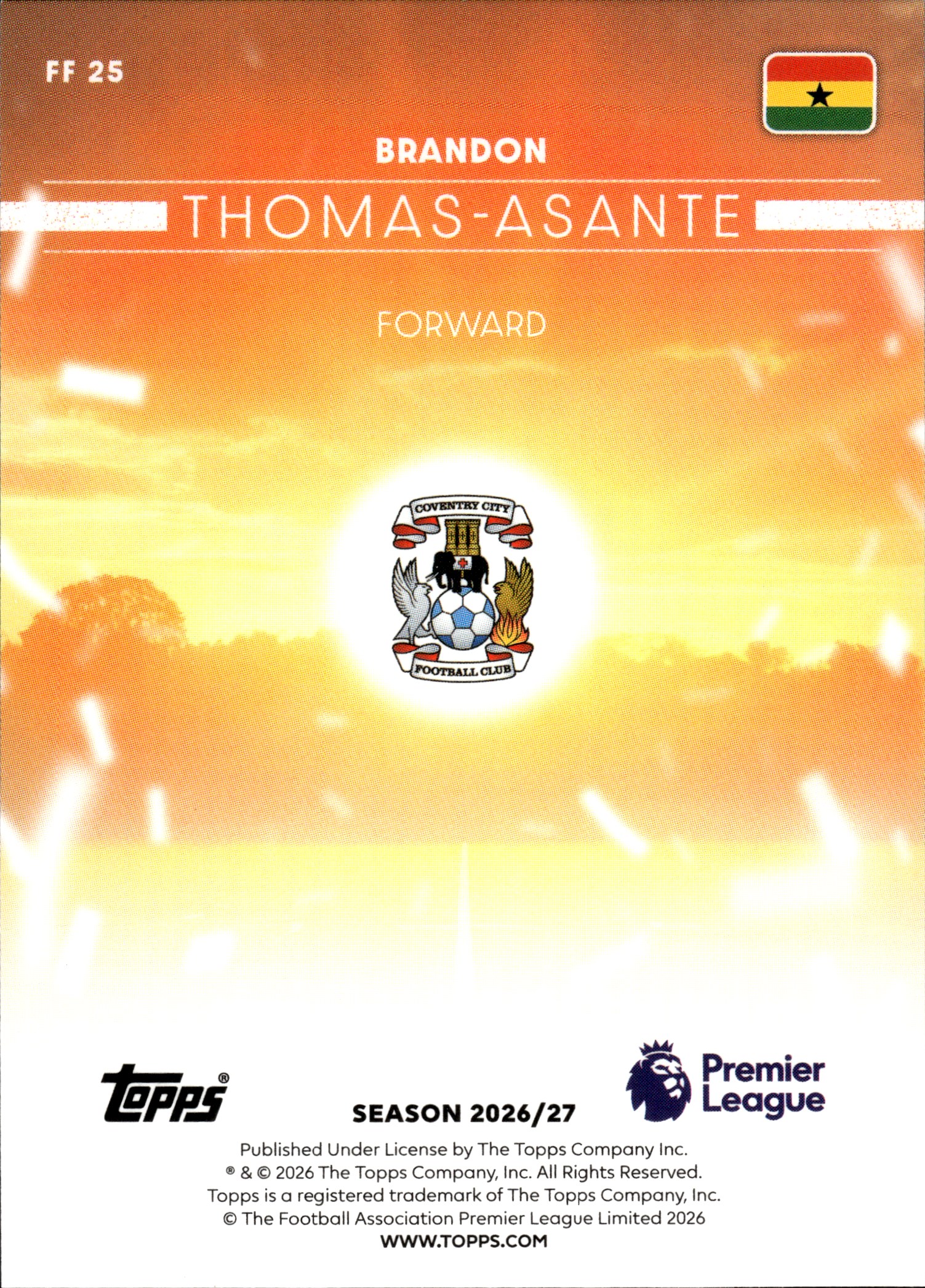 Brandon Thomas-Asante - Topps Flagship Premier League Flying the Flag 2026-27, Nr. FF 25 – Insert