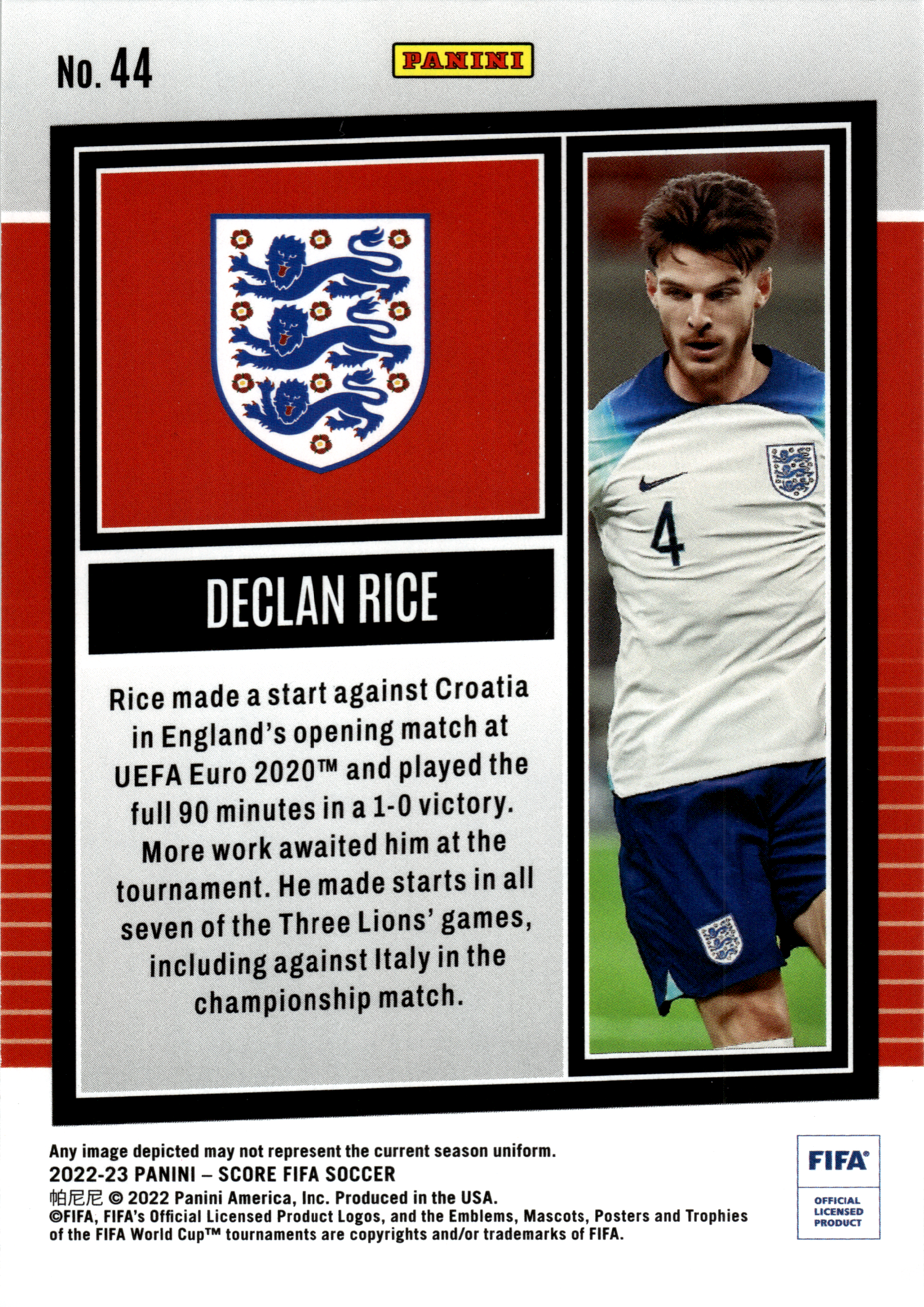 Declan Rice - Panini Score FIFA Soccer 2022-23, Nr. 44