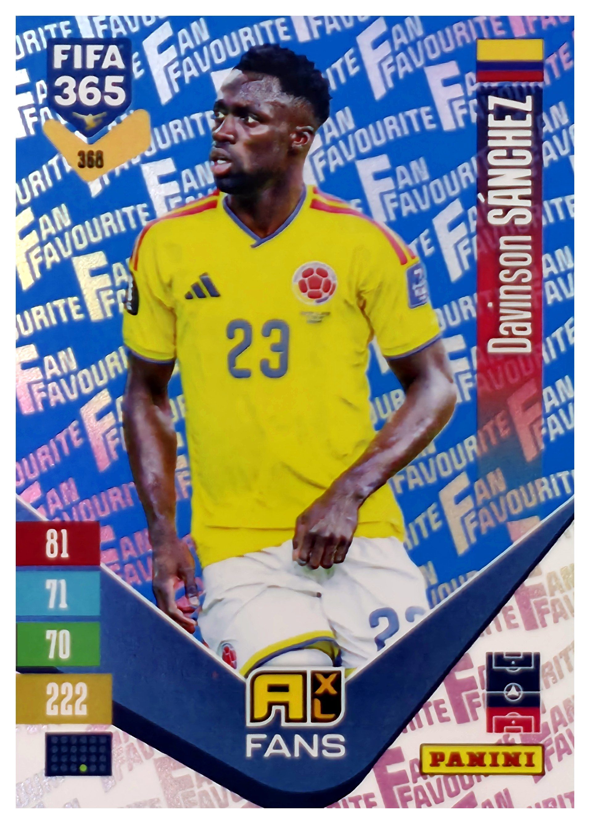 Davinson Sánchez - Panini Adrenalyn XL FIFA 365 Fan Favourites 2026-27, Nr. 368 – Blue, Insert (Art.-Nr. SG110558)