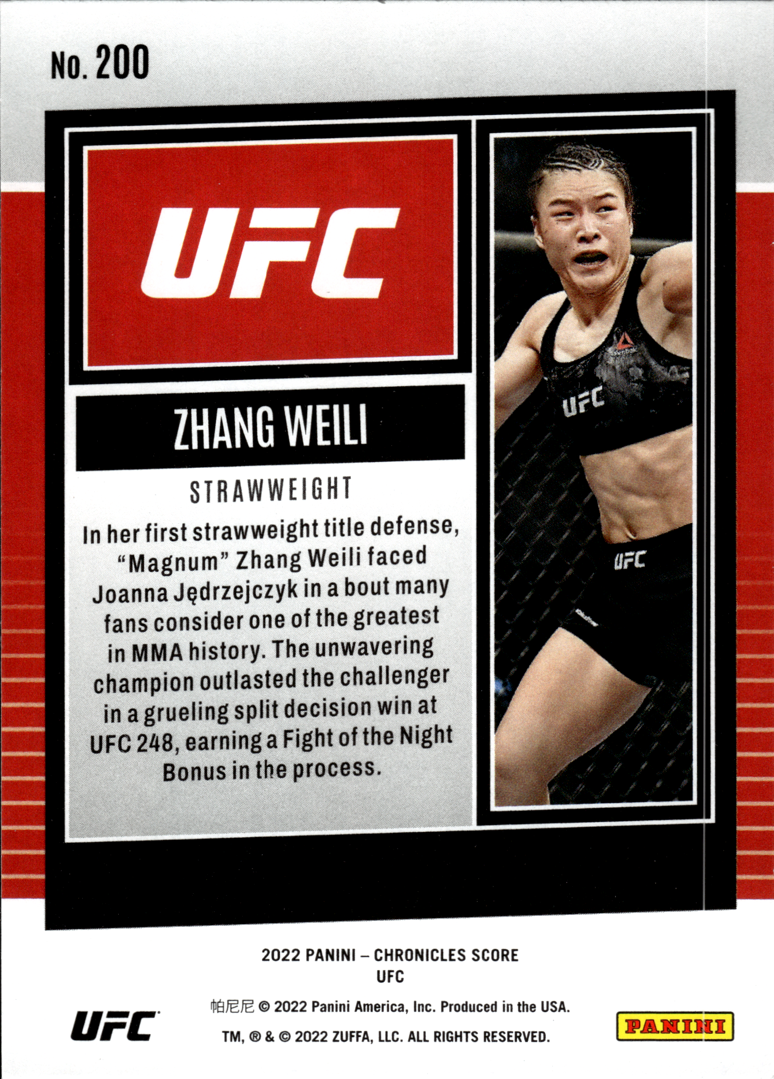 Zhang Weili - Panini Chronicles UFC Score 2022, Nr. 200