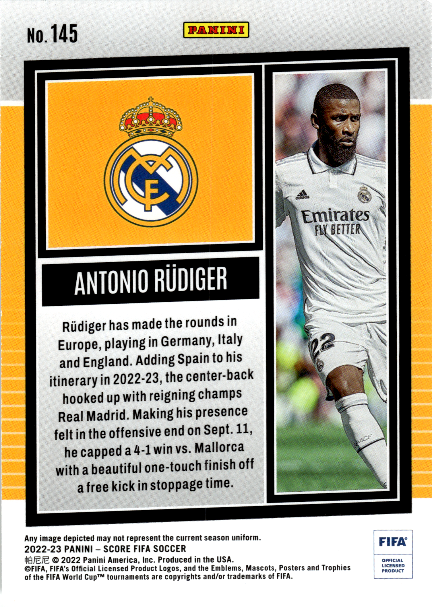 Antonio Rüdiger - Panini Score FIFA Soccer 2022-23, Nr. 145