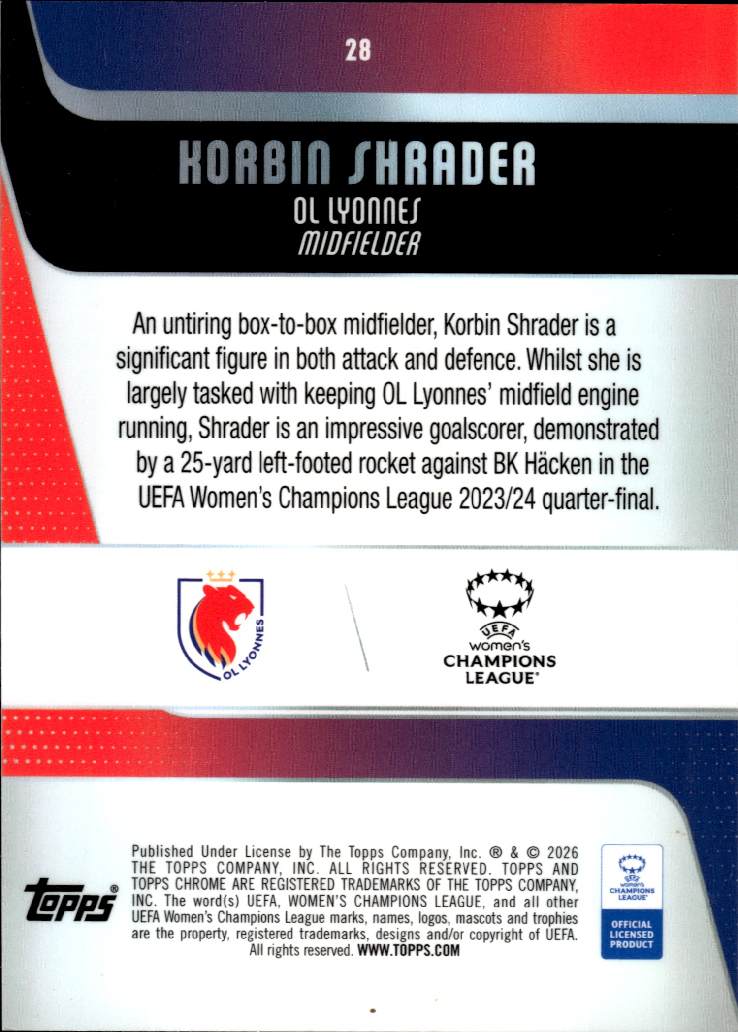 Korbin Shrader - Topps Chrome UEFA Women's Champions League Base Set 2025-26, Nr. 28