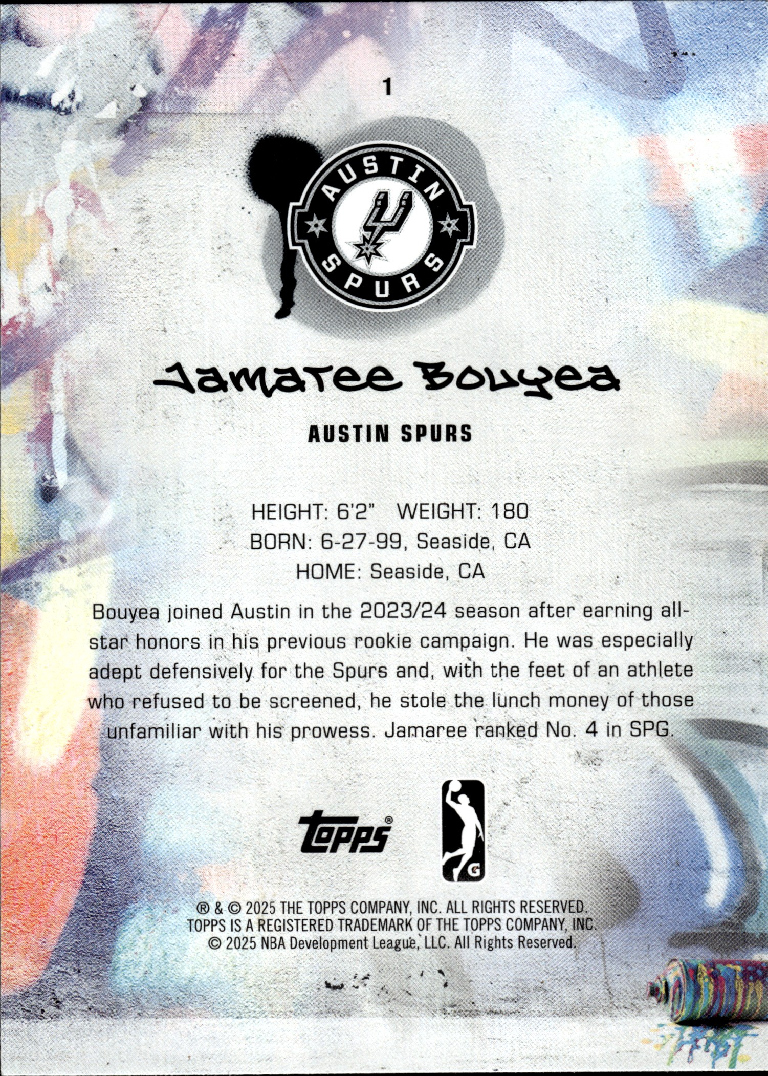 Jamaree Bouyea - Topps G League Base Set 2024-25, Nr. 1