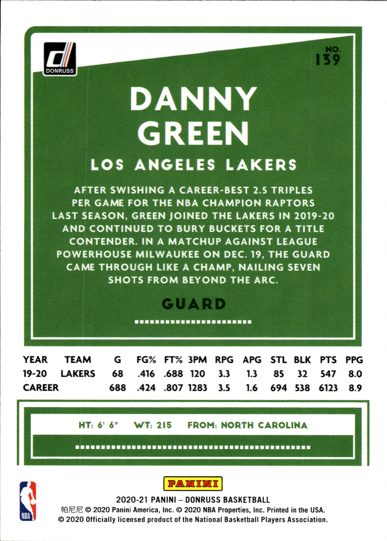 Danny Green - Panini Donruss Base Set 2020-21, Nr. 139