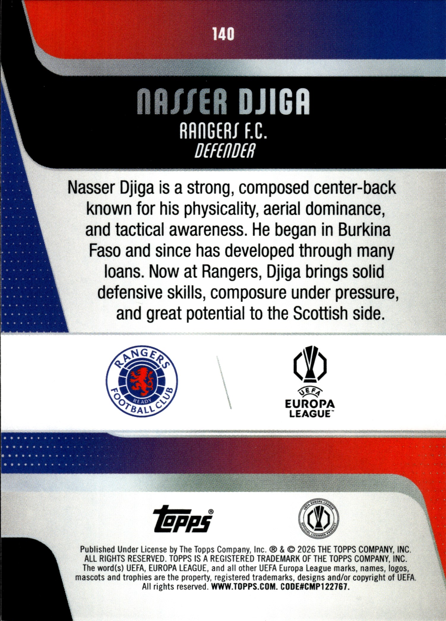 Nasser Djiga - Topps UEFA Club Competitions Base Set 2025-26, Nr. 140 – Diamante