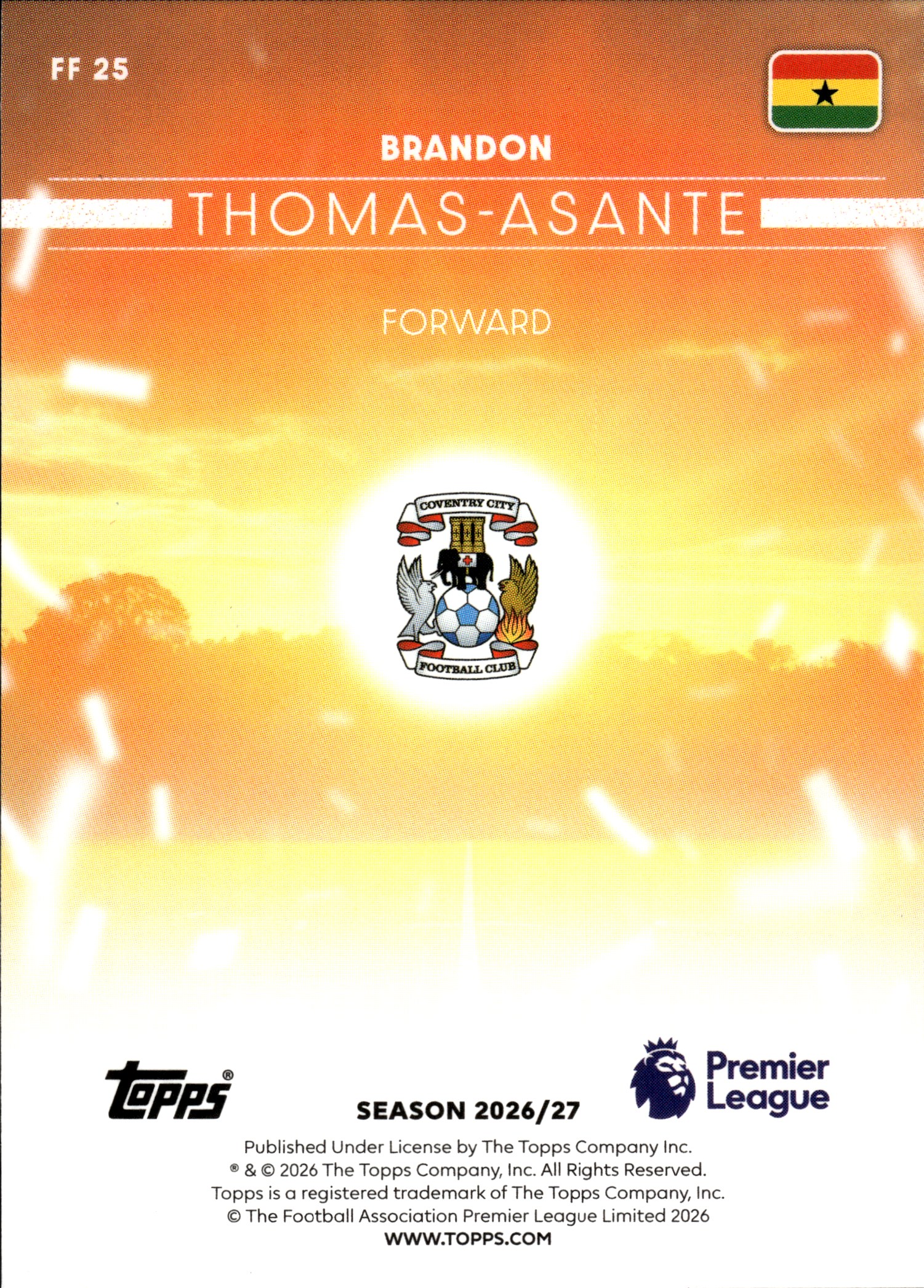 Brandon Thomas-Asante - Topps Flagship Premier League Flying the Flag 2026-27, Nr. FF 25 – Insert