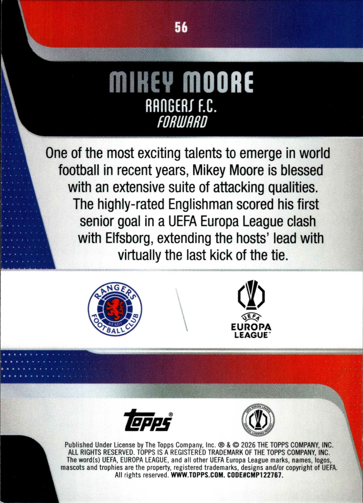 Mikey Moore - Topps UEFA Club Competitions Future Stars 2025-26, Nr. 56 – Diamante, Insert