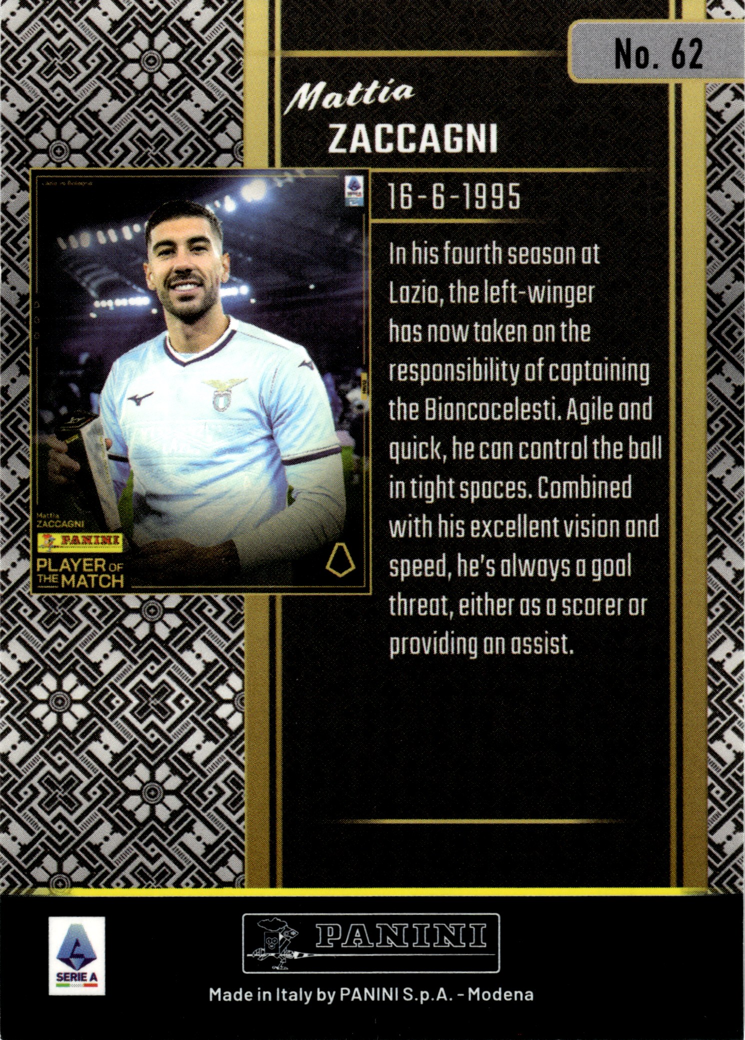 Mattia Zaccagni - Panini Player of the Match Base Set 2024-25, Nr. 62