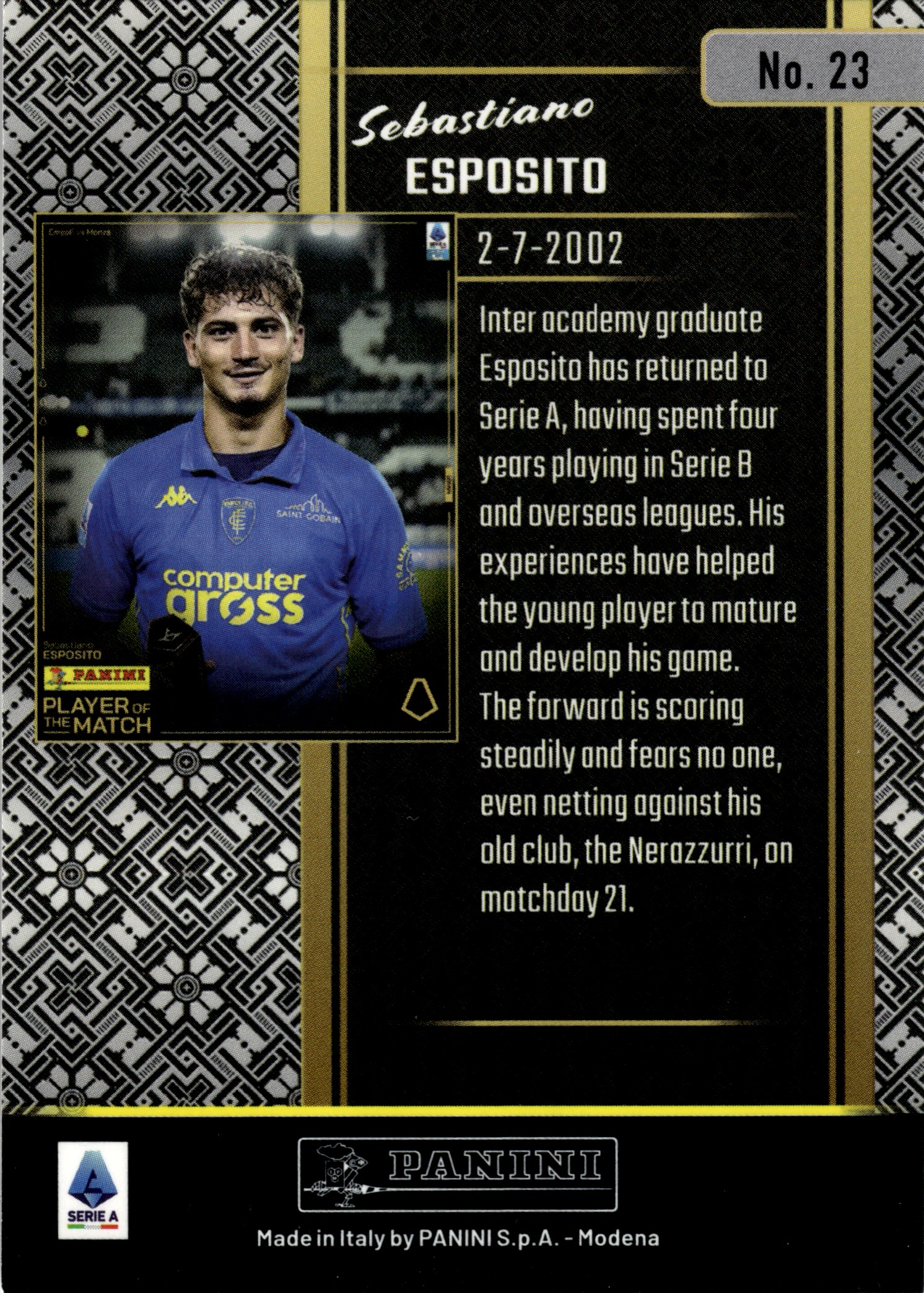 Sebastiano Esposito - Panini Player of the Match Base Set 2024-25, Nr. 23