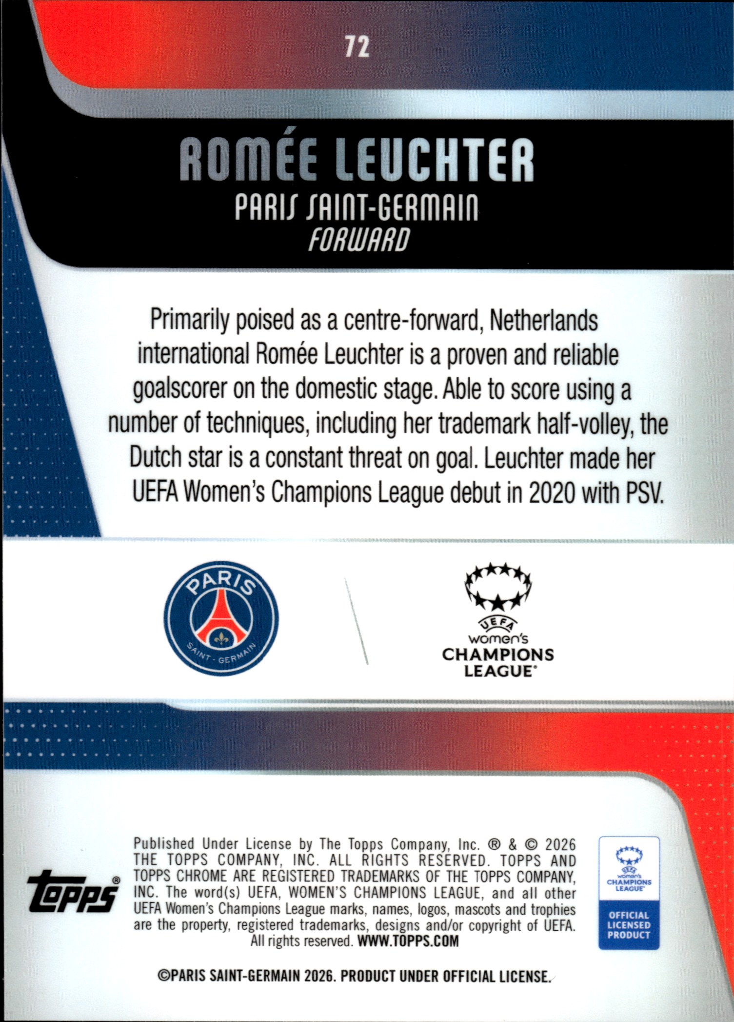 Romée Leuchter - Topps Chrome UEFA Women's Champions League Base Set 2025-26, Nr. 72