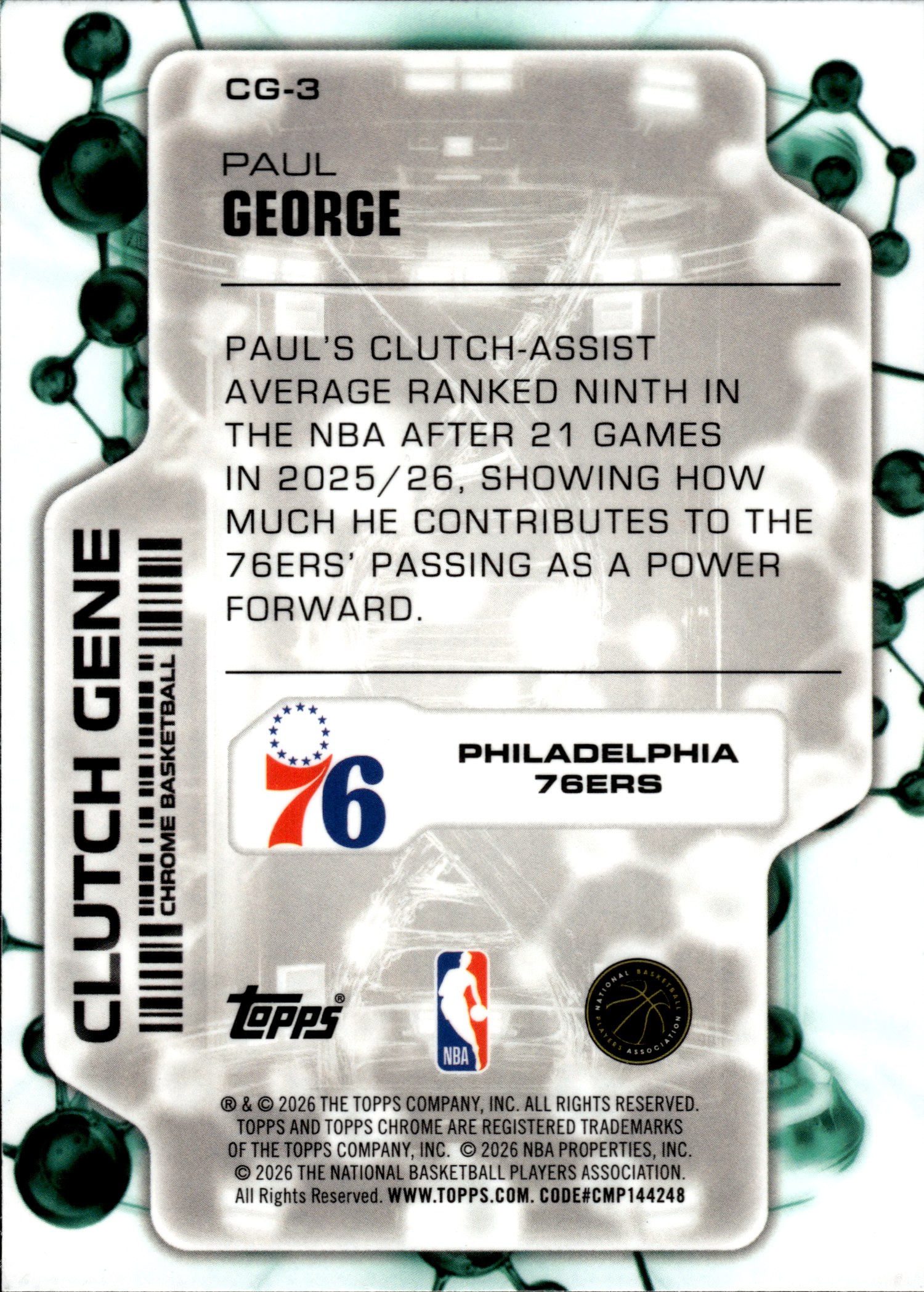Paul George - Topps Chrome Clutch Gene 2025-26, Nr. CG-3 – Insert