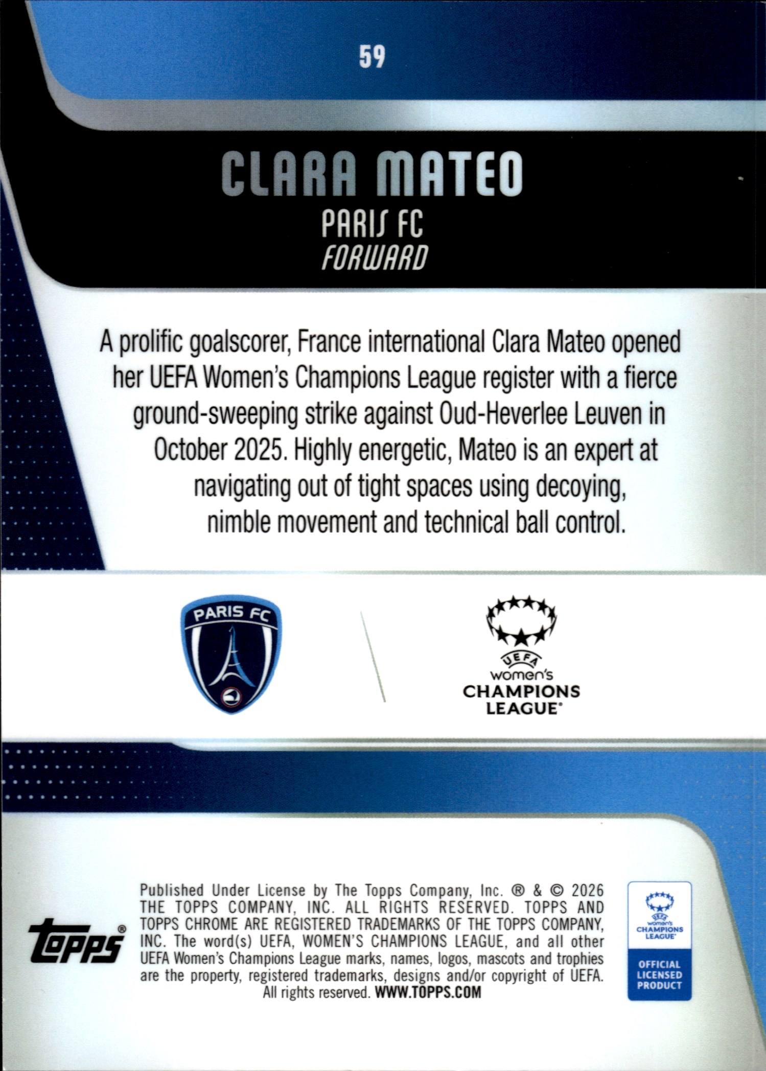 Clara Mateo - Topps Chrome UEFA Women's Champions League Base Set 2025-26, Nr. 59