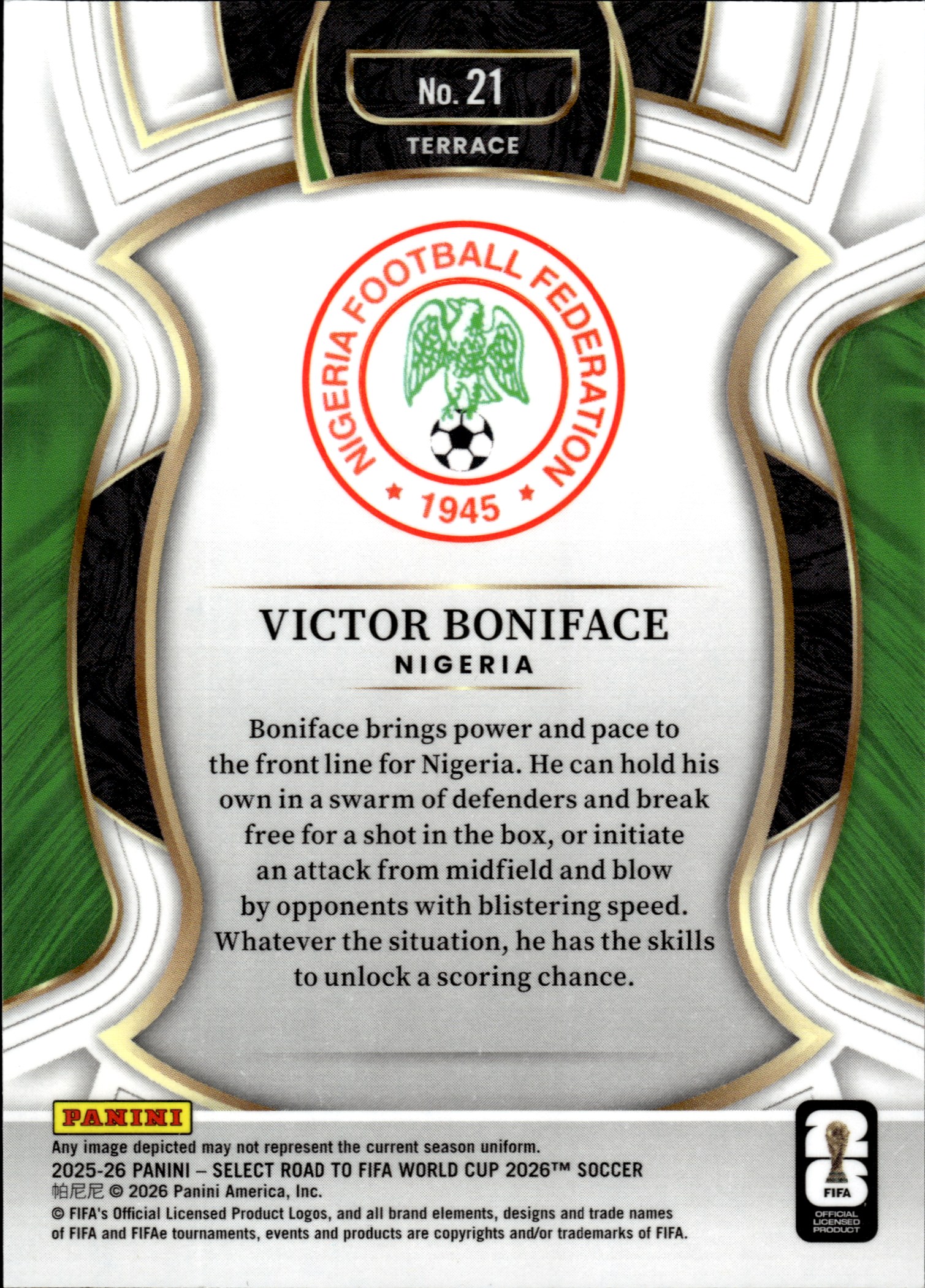 Victor Boniface - Panini Select FIFA Road to World Cup Terrace 2025-26, Nr. 21