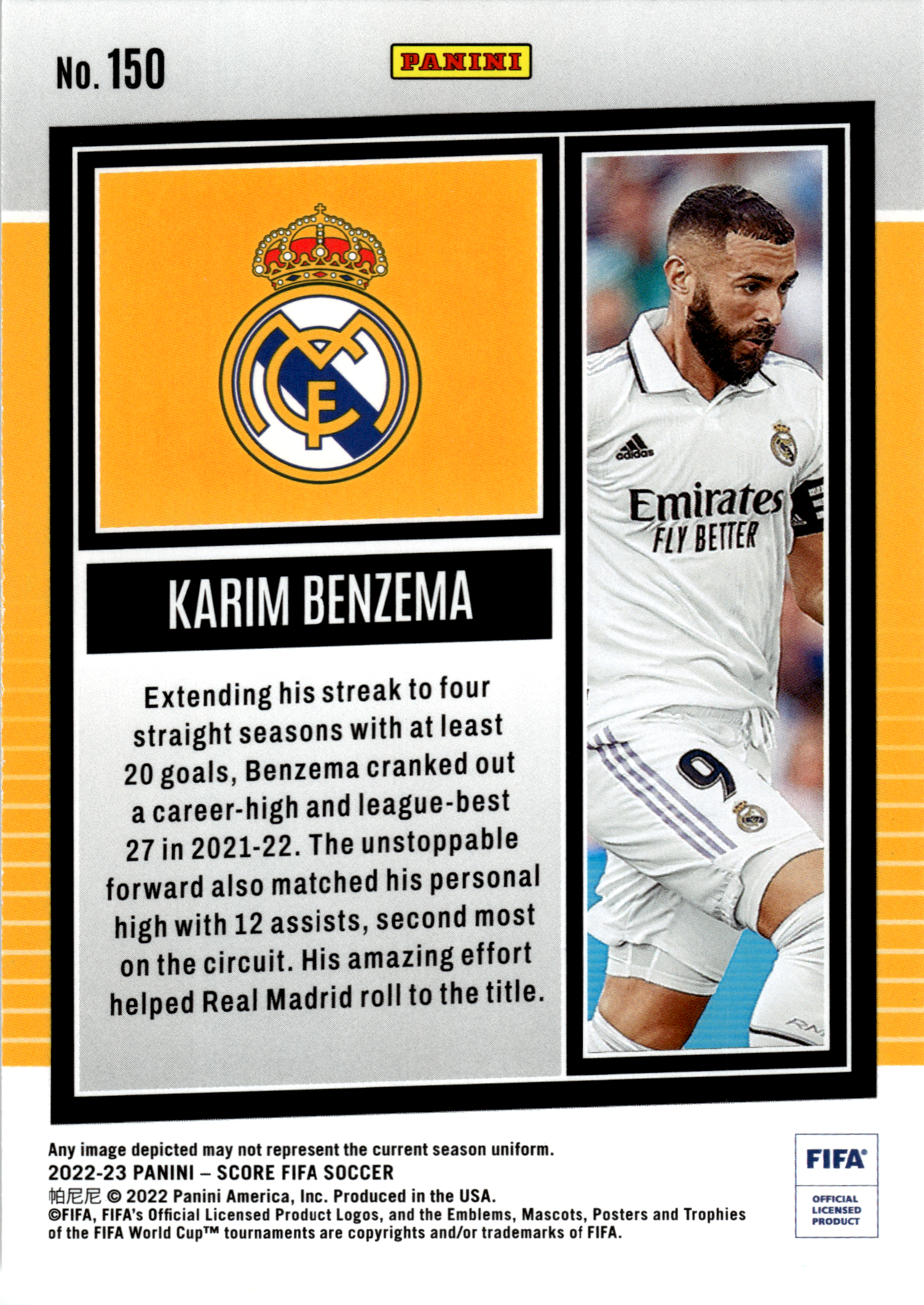 Karim Benzema - Panini Score FIFA Soccer 2022-23, Nr. 150