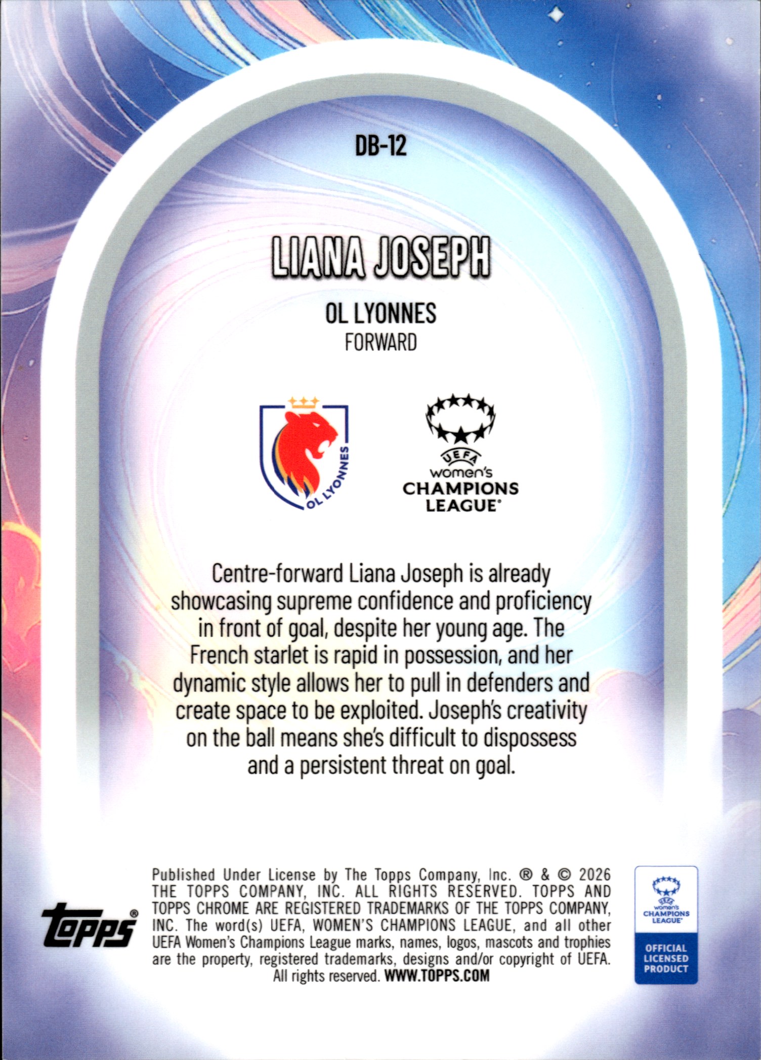 Liana Joseph - Topps Chrome UEFA Women's Champions League Dreamballer 2025-26, Nr. DB-12 – Rookie Card, Insert