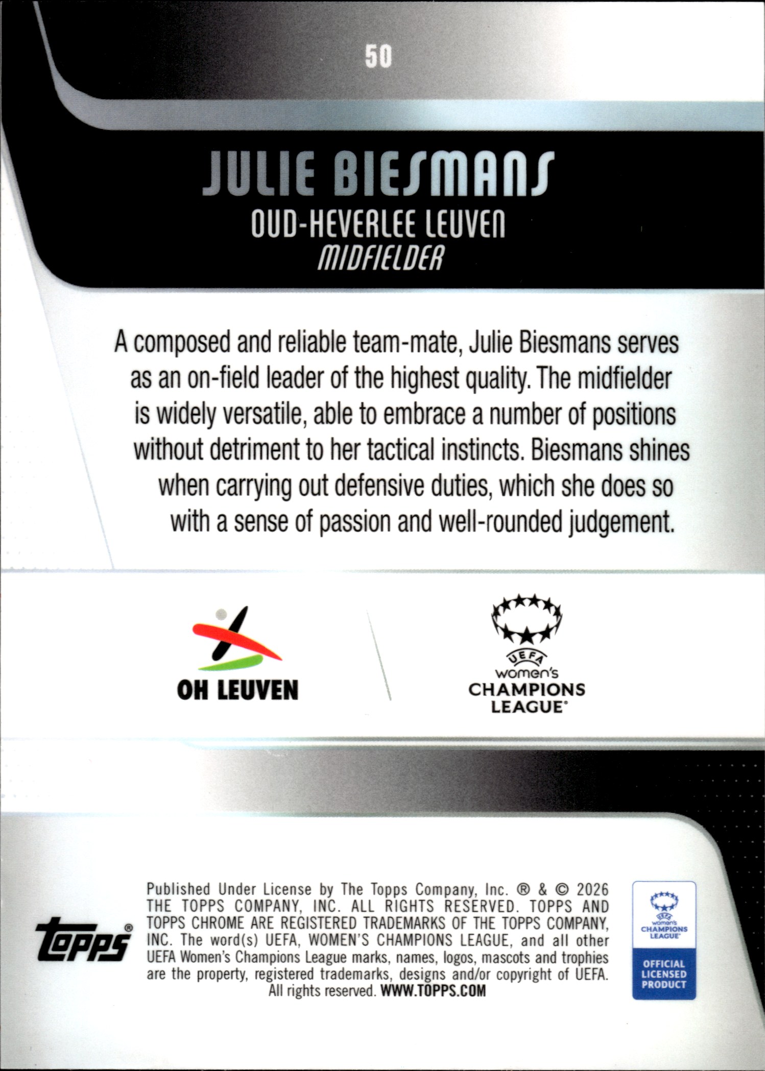 Julie Biesmans - Topps Chrome UEFA Women's Champions League Base Set 2025-26, Nr. 50