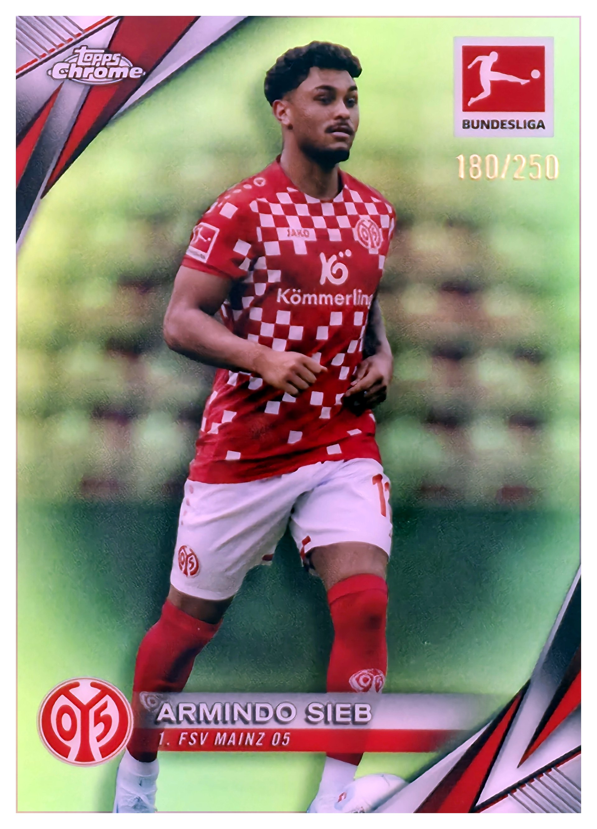 Armindo Sieb - Topps Chrome Bundesliga Base Set 2024-25, Nr. 72 – Nummeriert, Neon Green Refractor (Art.-Nr. SG108715)