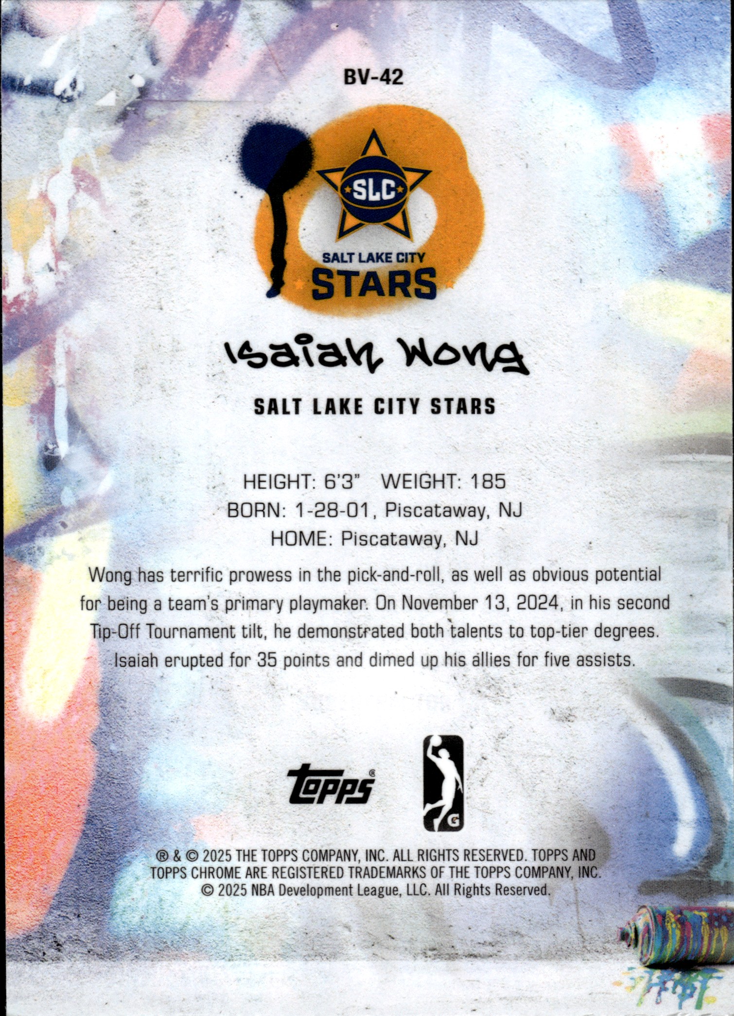 Isaiah Wong - Topps G League BV 2024-25, Nr. BV-42 – Insert