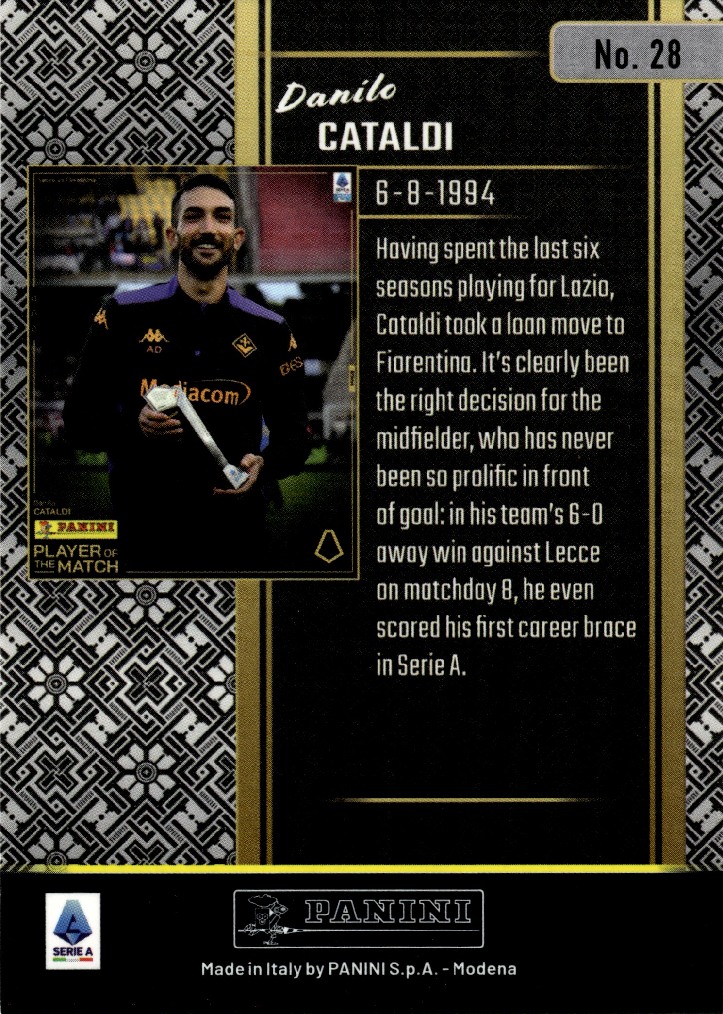 Danilo Cataldi - Panini Player of the Match Base Set 2024-25, Nr. 28