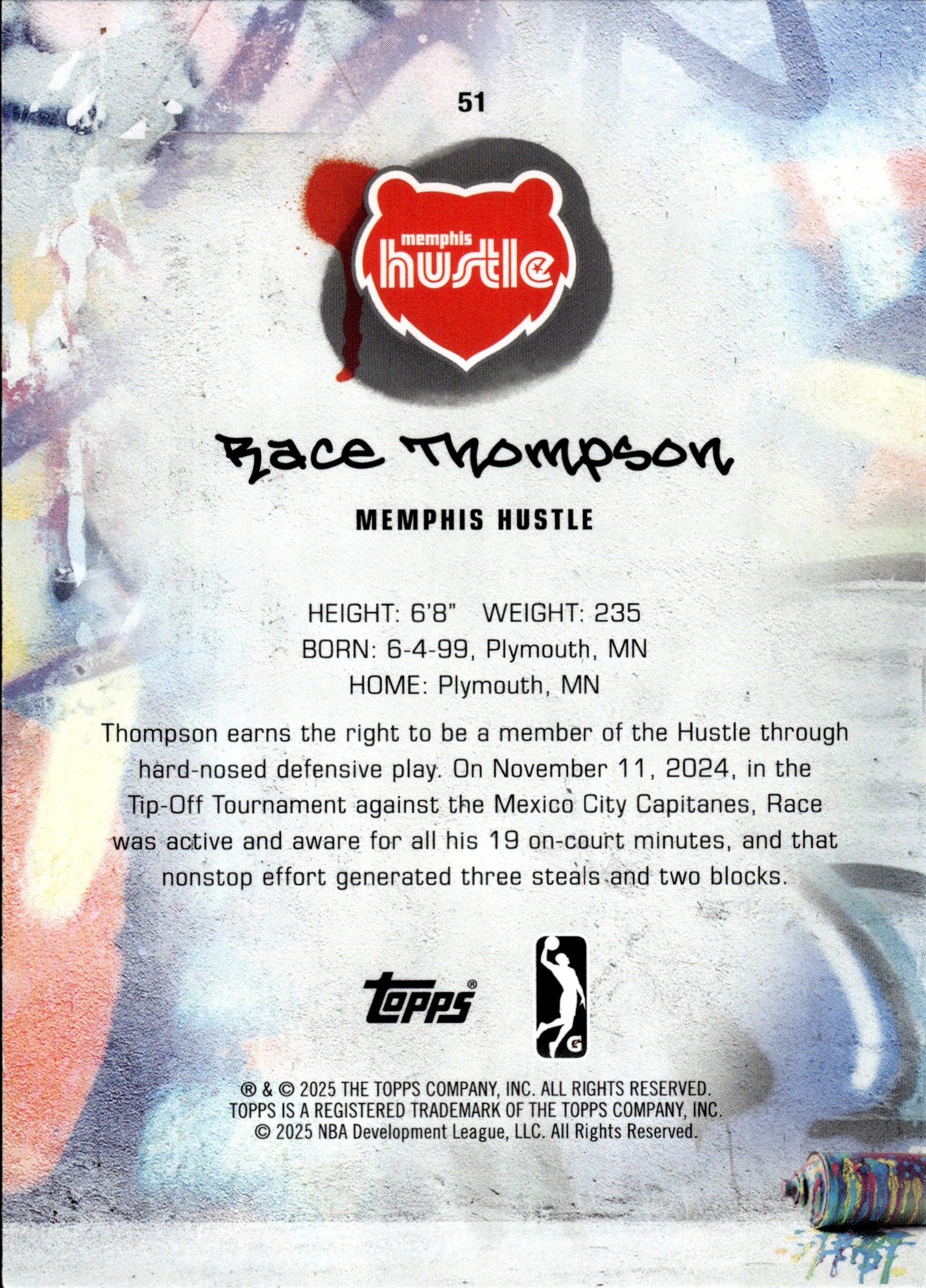 Race Thompson - Topps G League Base Set 2024-25, Nr. 51