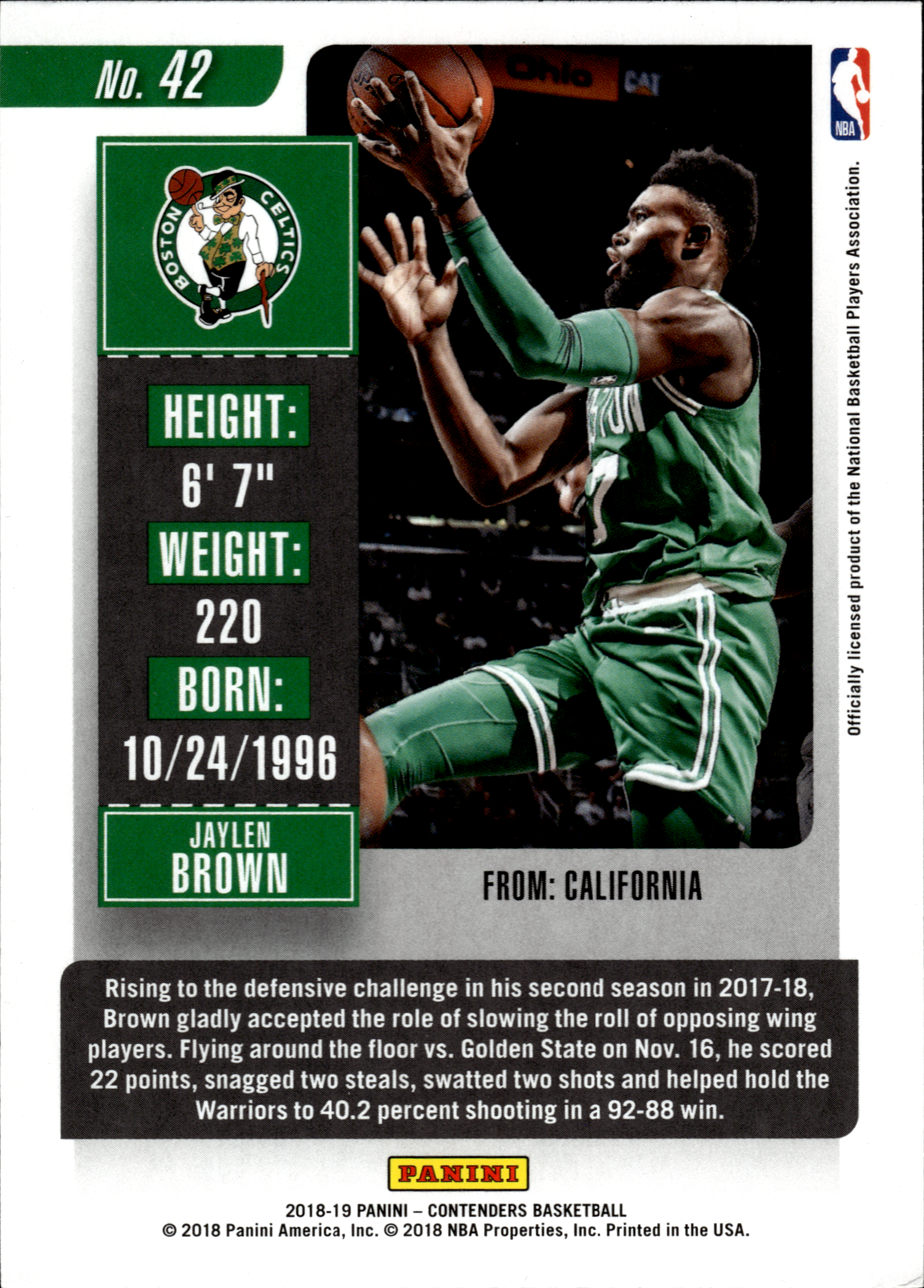 Jaylen Brown - Panini Contenders Season Ticket 2018-19, Nr. 42