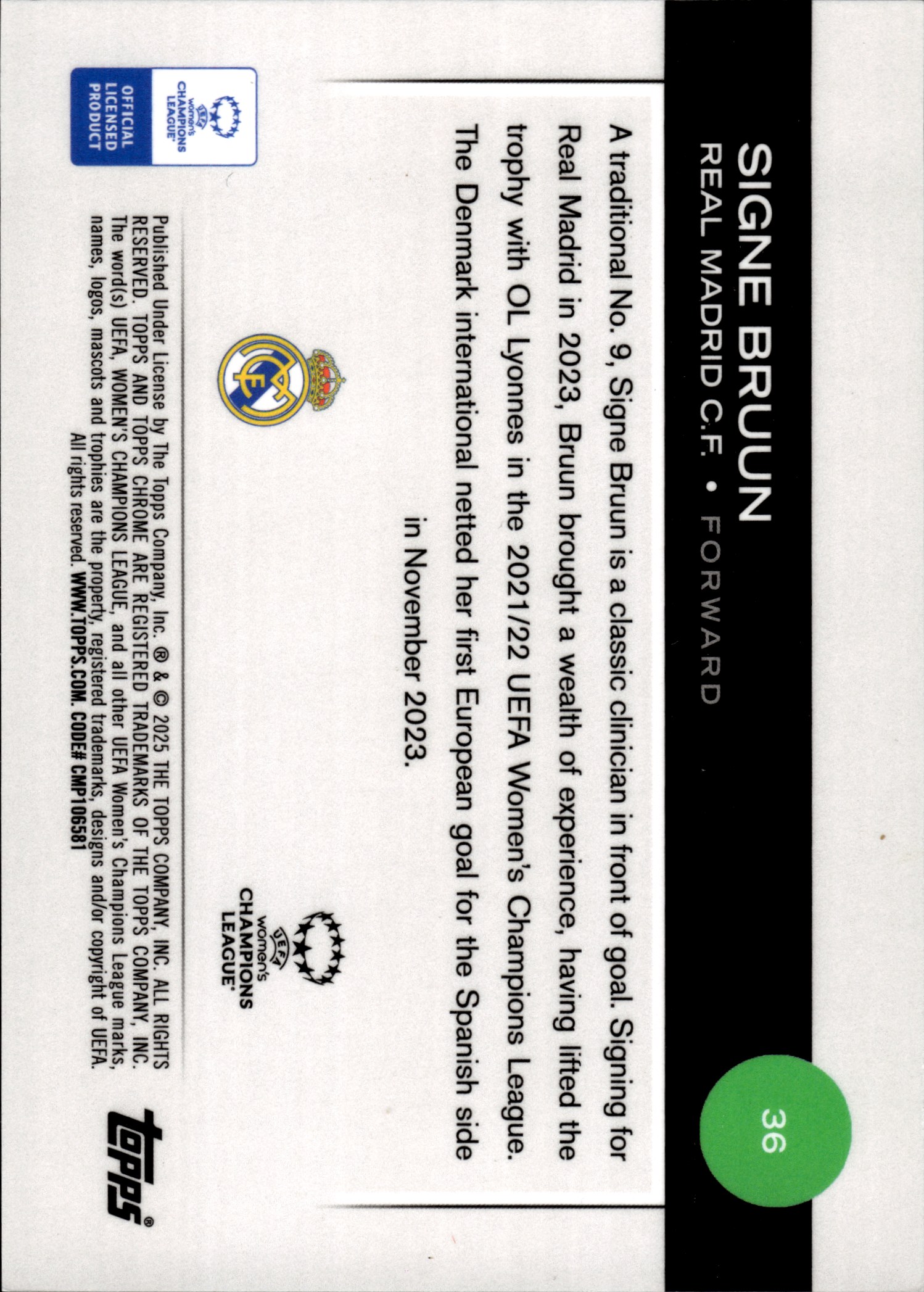 Signe Bruun - Topps Chrome UEFA Women's Champions League Base Set 2024-25, Nr. 36