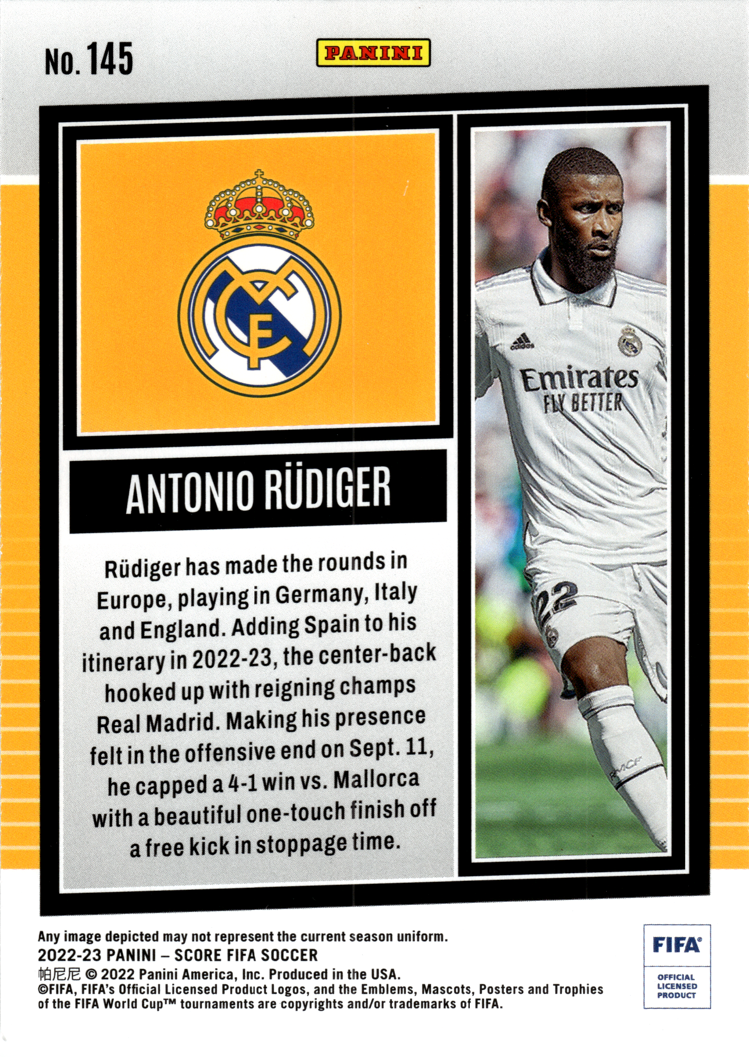 Antonio Rüdiger - Panini Score FIFA Soccer 2022-23, Nr. 145