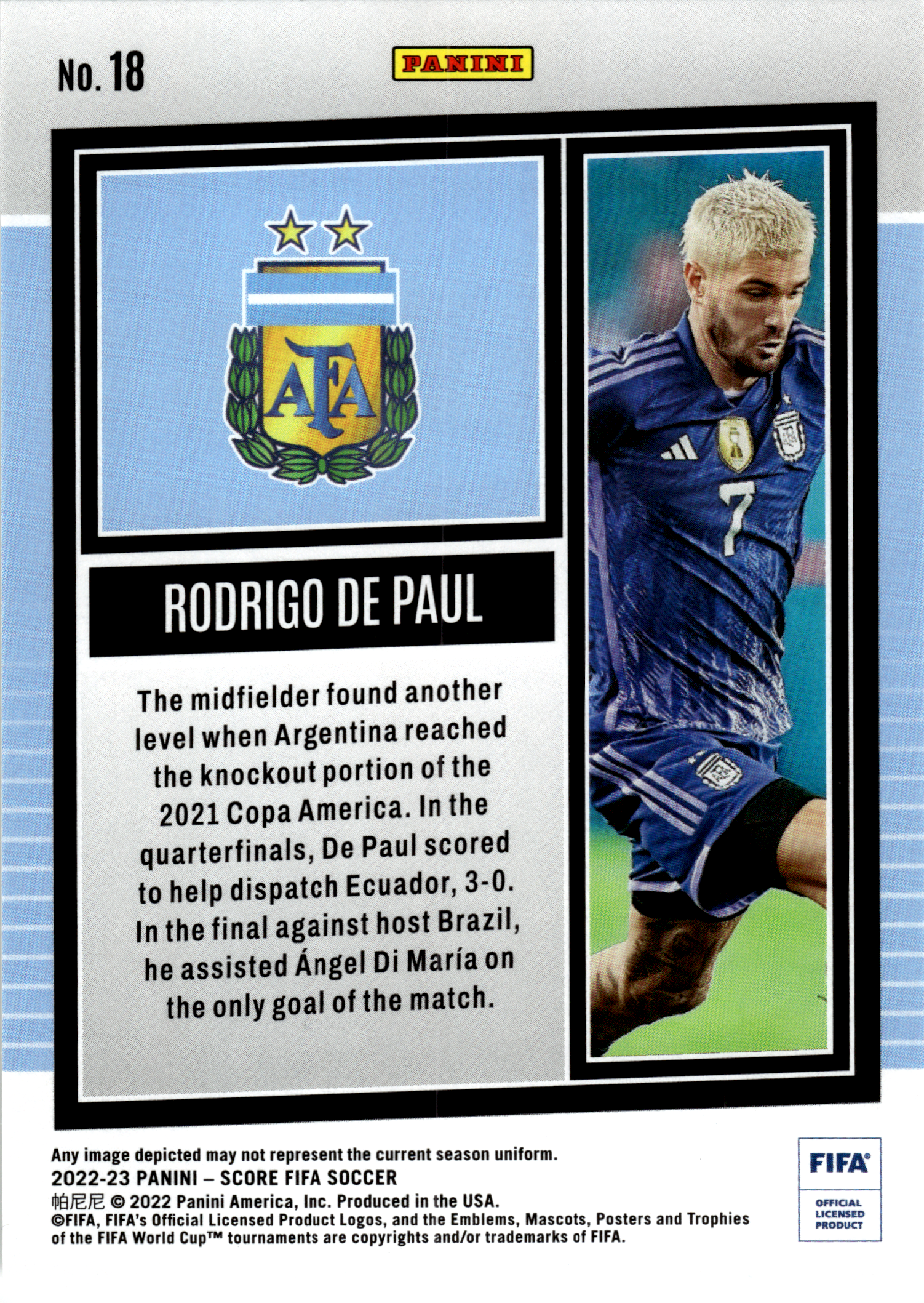 Rodrigo De Paul - Panini Score FIFA Soccer 2022-23, Nr. 18