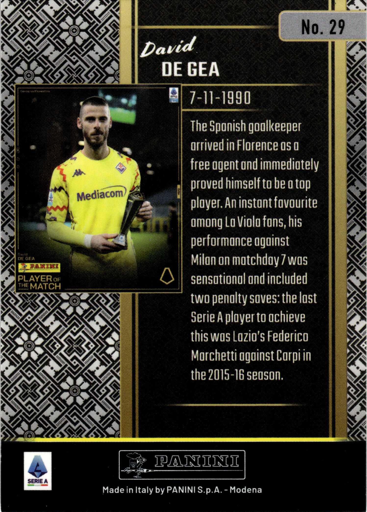 David De Gea - Panini Player of the Match Base Set 2024-25, Nr. 29