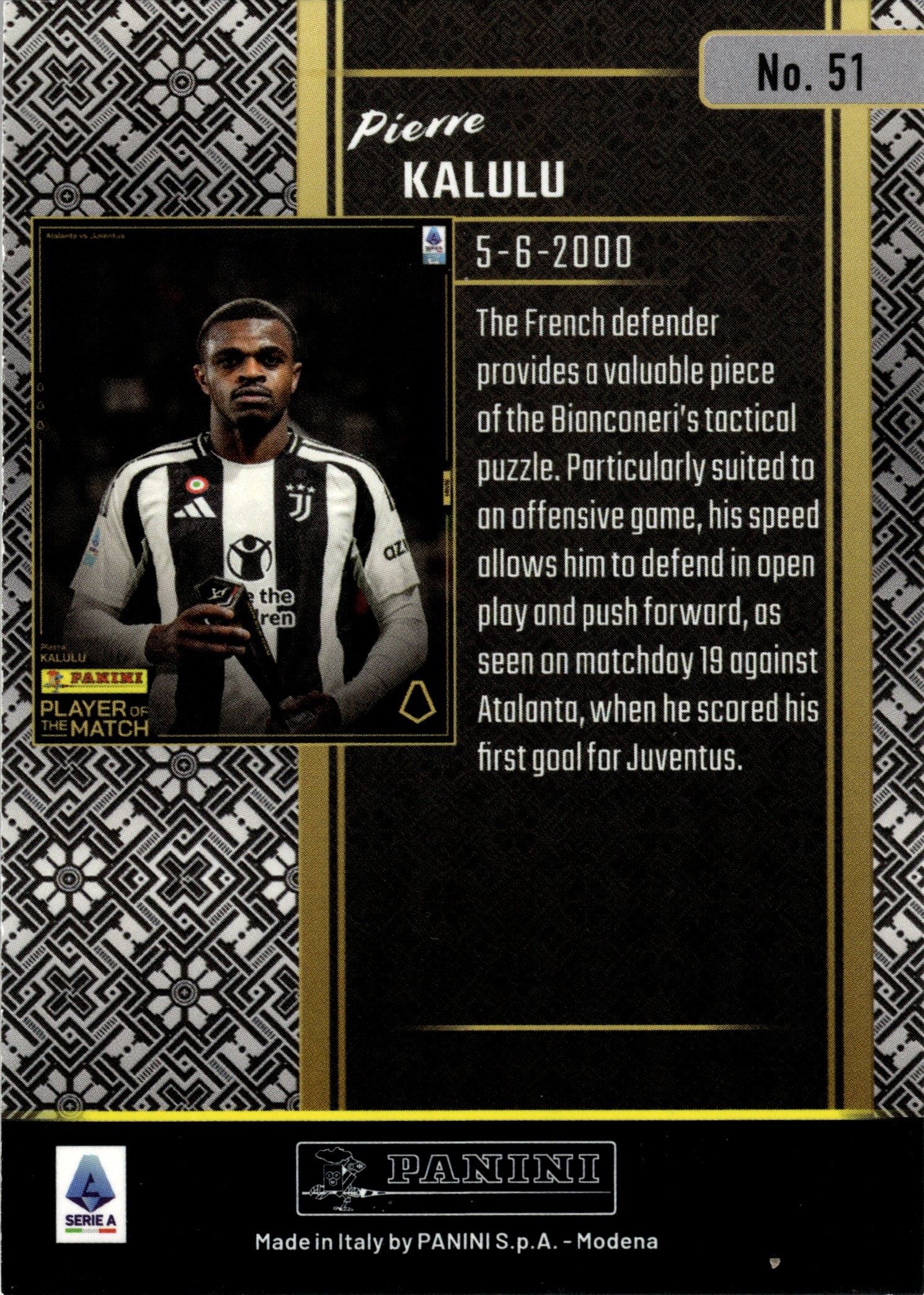 Pierre Kalulu - Panini Player of the Match Base Set 2024-25, Nr. 51