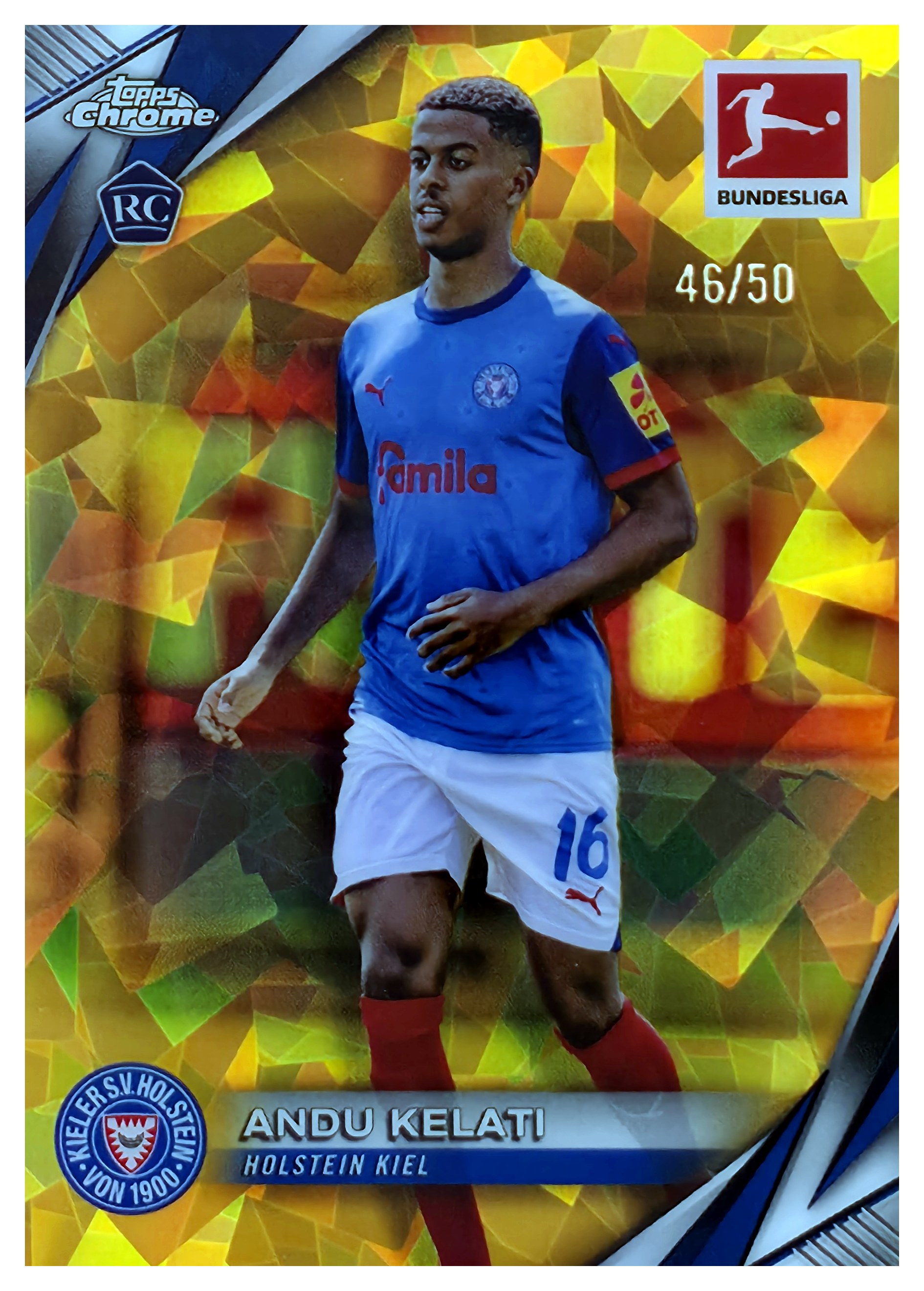 Andu Kelati - Topps Chrome Sapphire Bundesliga Base Set 2024-25, Nr. 55 – Rookie Card, Nummeriert, Gold Sapphire (Art.-Nr. SG108746)