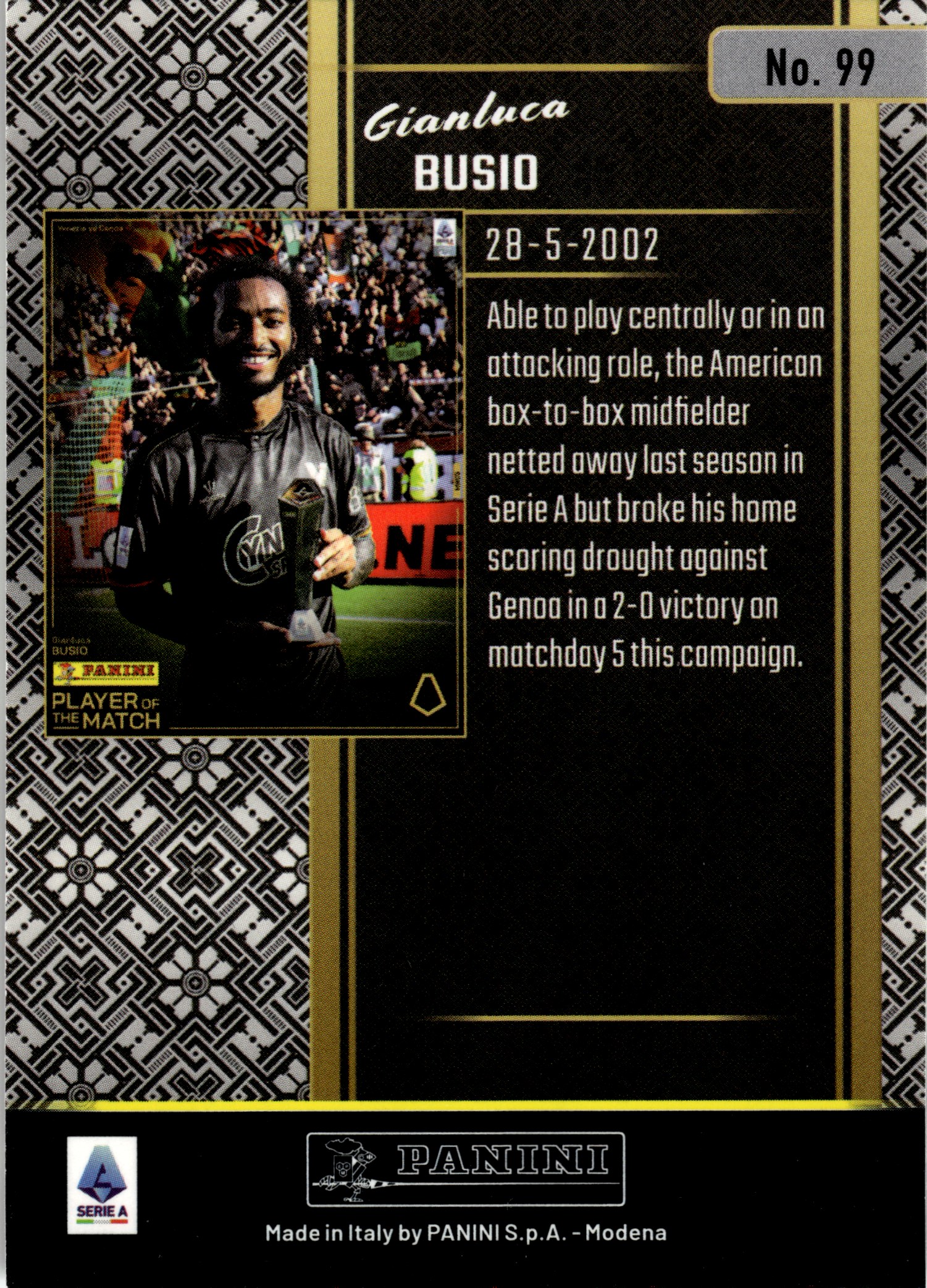 Gianluca Busio - Panini Player of the Match Base Set 2024-25, Nr. 99