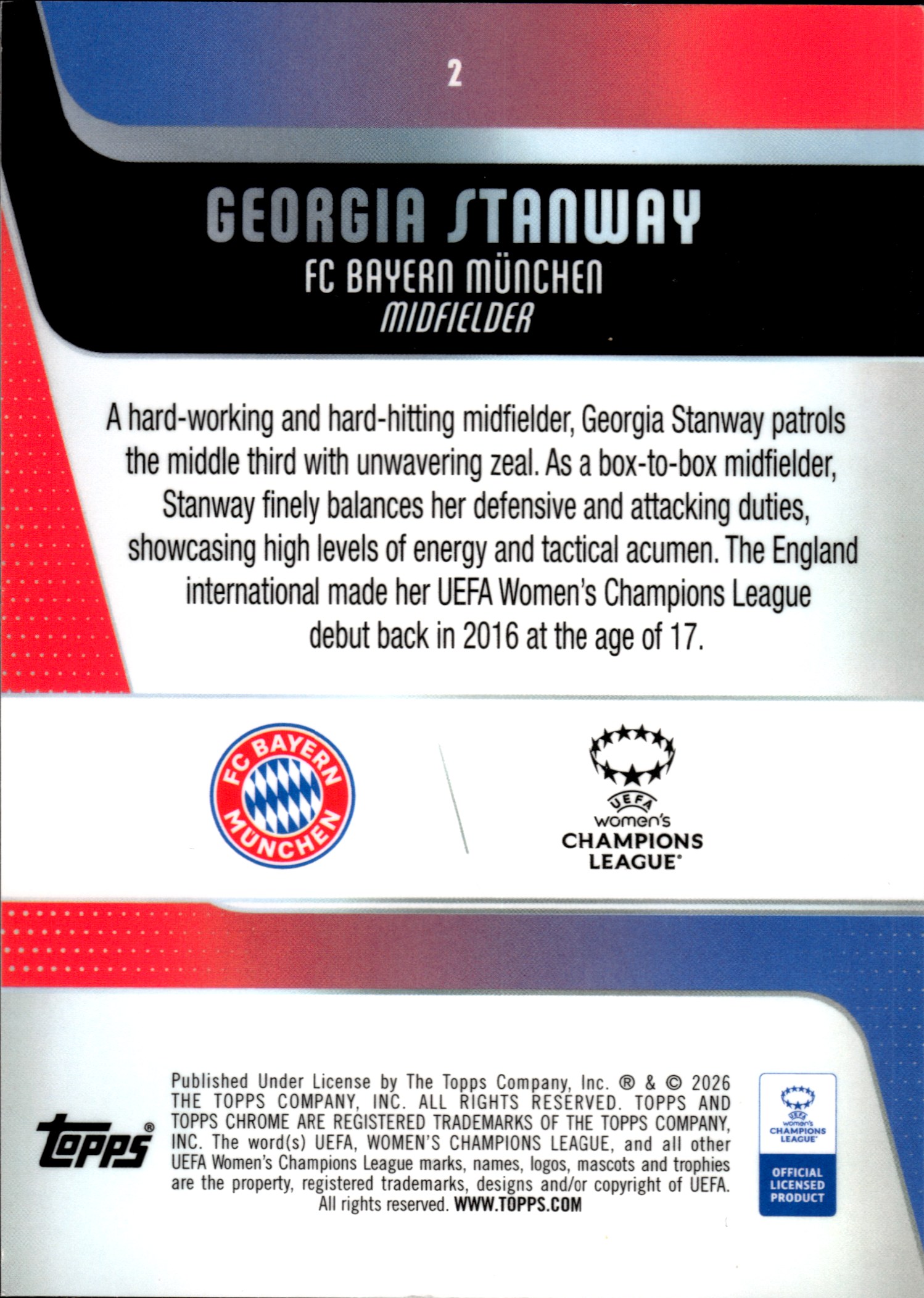 Georgia Stanway - Topps Chrome UEFA Women's Champions League Base Set 2025-26, Nr. 2
