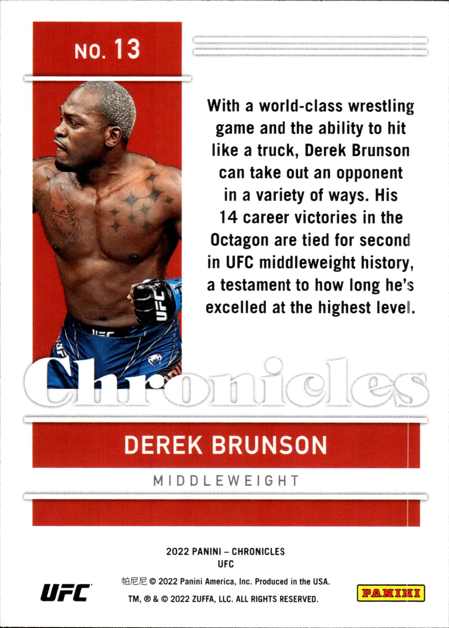 Derek Brunson - Panini Chronicles UFC Base Set 2022, Nr. 13 – Bronze