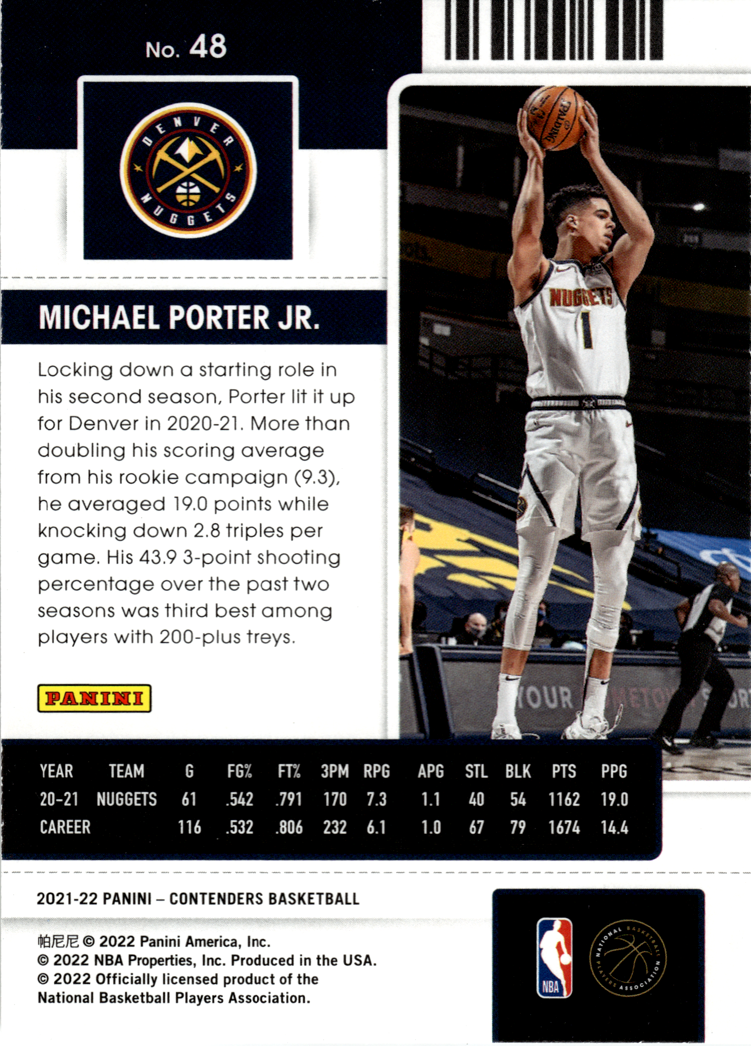 Michael Porter Jr. - Panini Contenders Season Ticket 2021-22, Nr. 48