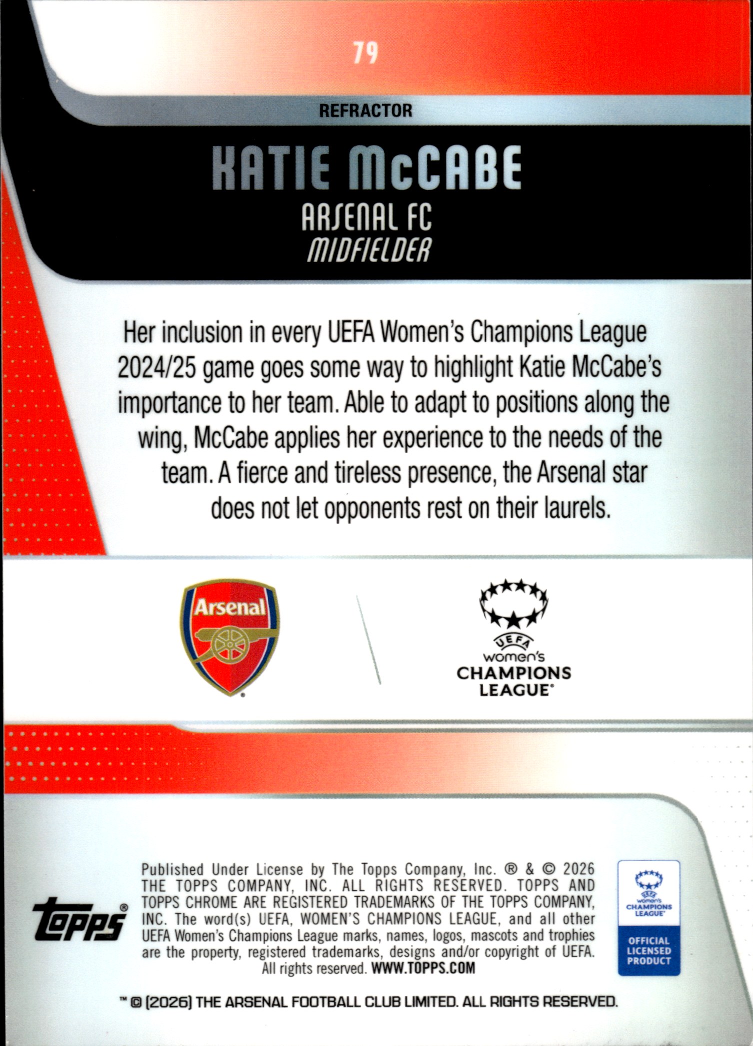 Katie McCabe - Topps Chrome UEFA Women's Champions League Base Set 2025-26, Nr. 79 – Refractor