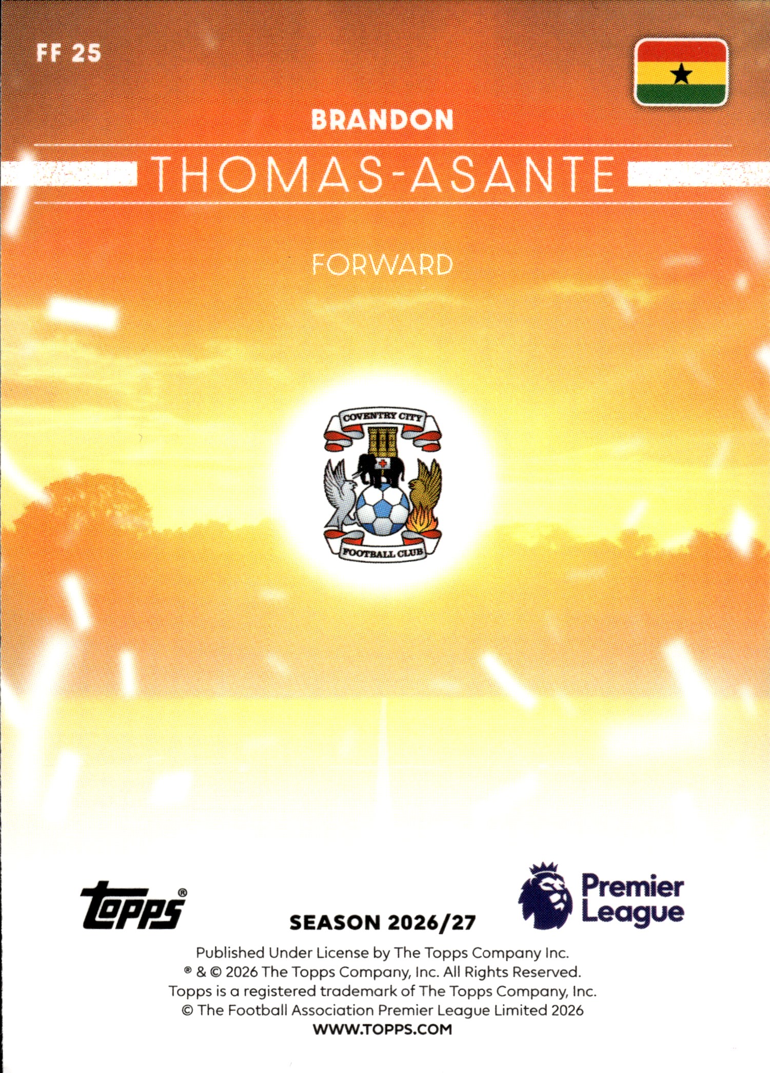 Brandon Thomas-Asante - Topps Flagship Premier League Flying the Flag 2026-27, Nr. FF 25 – Insert