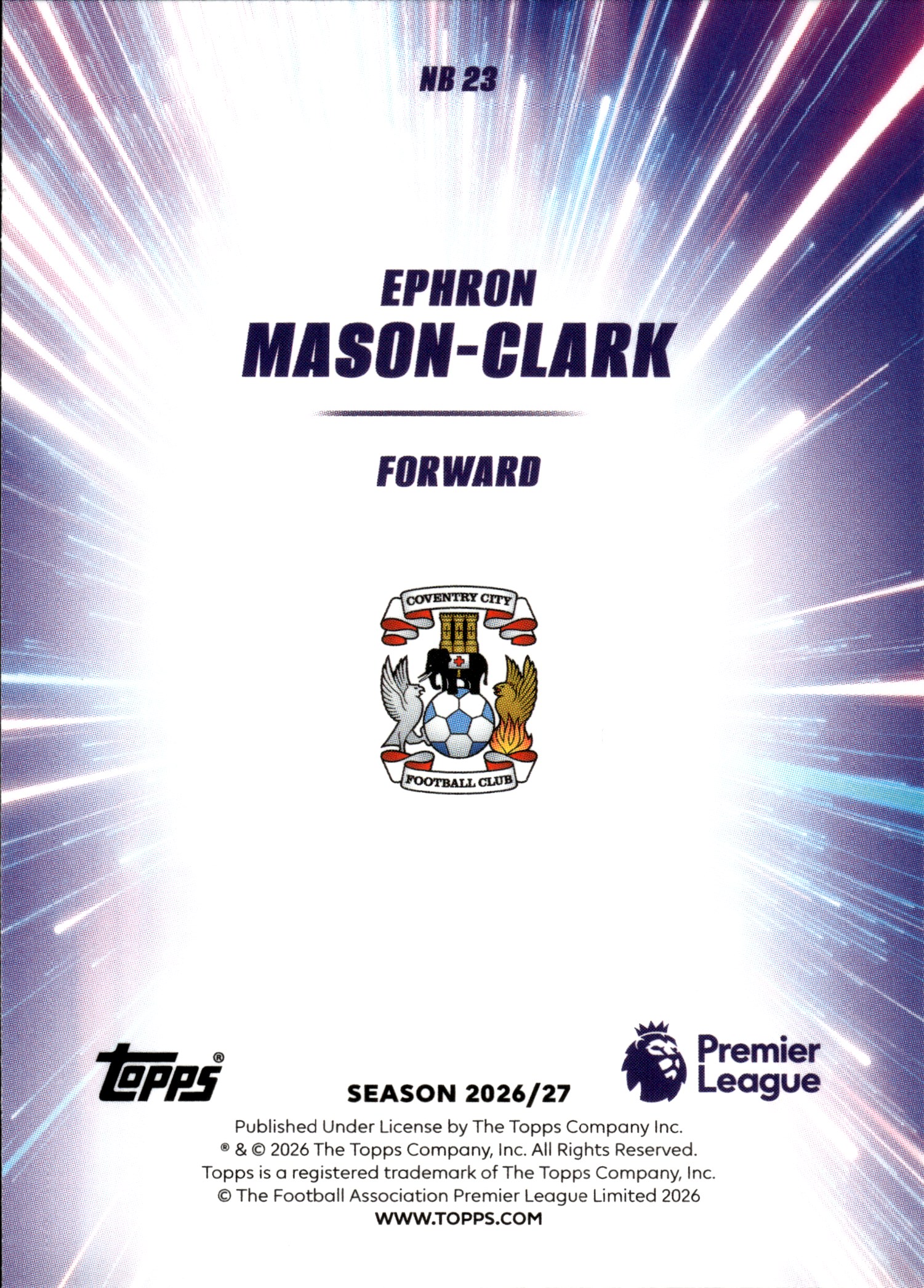Ephron Mason-Clark - Topps Flagship Premier League Nitro Boost 2026-27, Nr. NB 23 – Rookie Card, Insert
