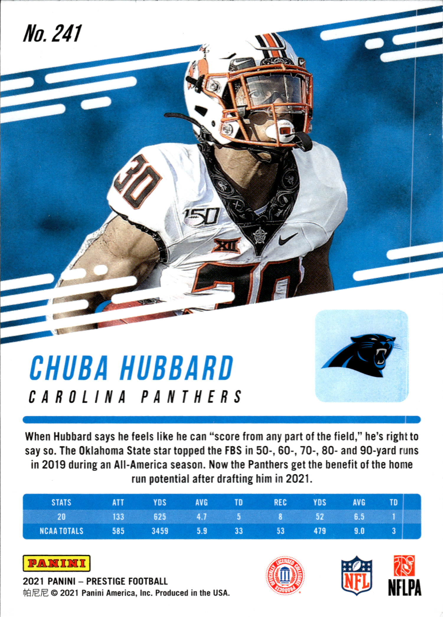 Chuba Hubbard - Panini Prestige Base Set 2021, Nr. 241 – Rookie Card