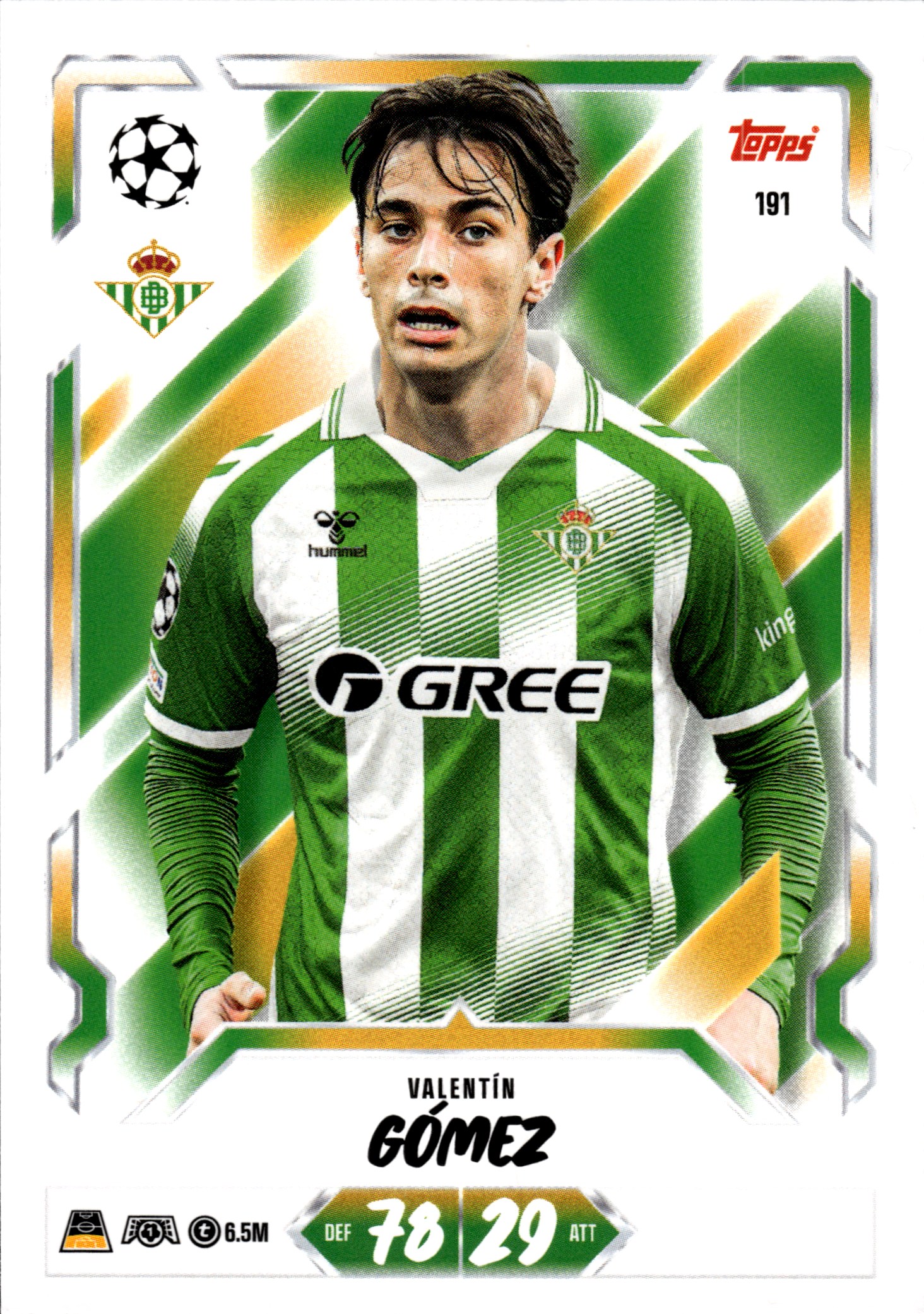 Valentín Gómez - Topps Match Attax UEFA Club Competitions Base Set 2026-27, Nr. 191 (Art.-Nr. SG107170)