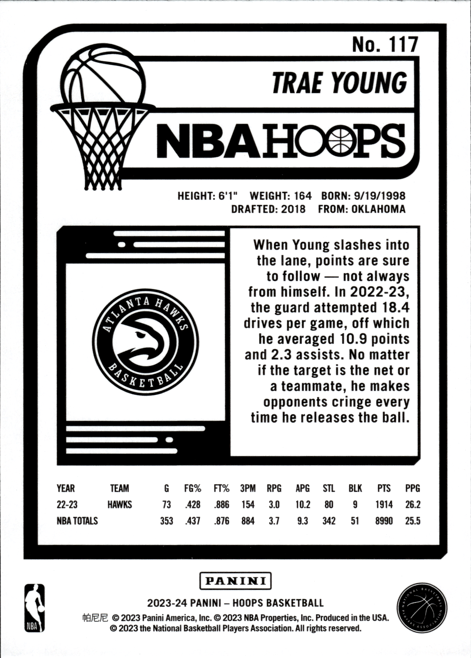 Trae Young - Panini Hoops Base Set 2023-24, Nr. 117