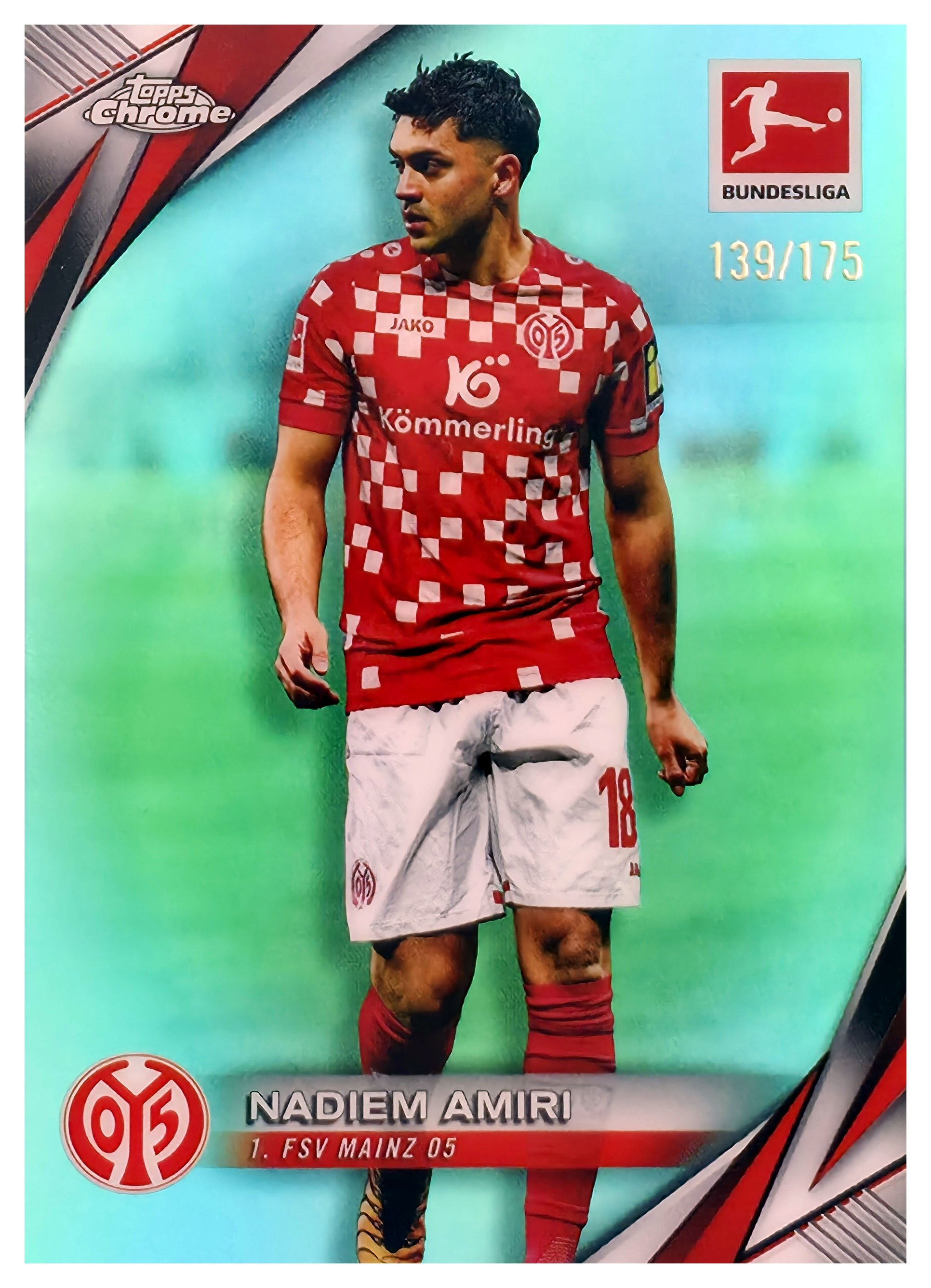 Nadiem Amiri - Topps Chrome Bundesliga Base Set 2024-25, Nr. 70 – Nummeriert, Aqua Refractor (Art.-Nr. SG108707)