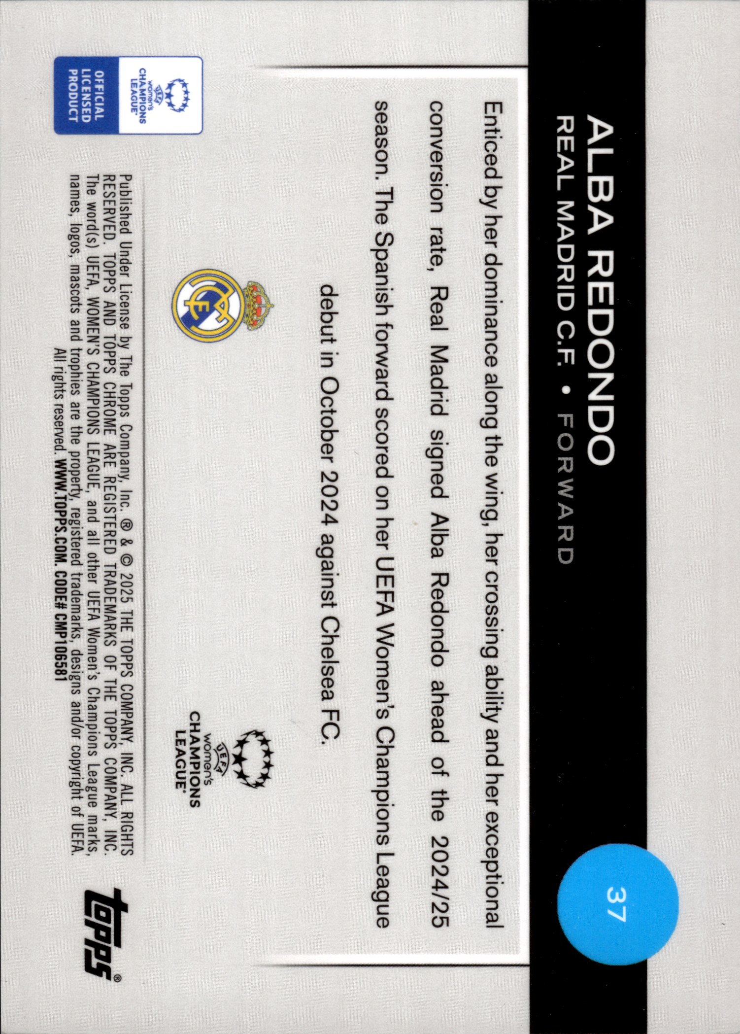 Alba Redondo - Topps Chrome UEFA Women's Champions League Base Set 2024-25, Nr. 37 – Rookie Card